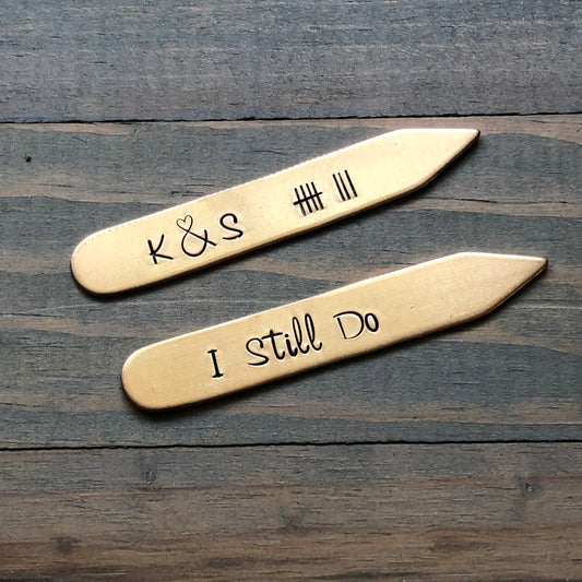 8th Anniversary Collar Stays, Collar Stays 7th Anniversary, Gift for Husband, Personalized Collar Stays, Hand Stamped, I Still Do, Hash Mark
