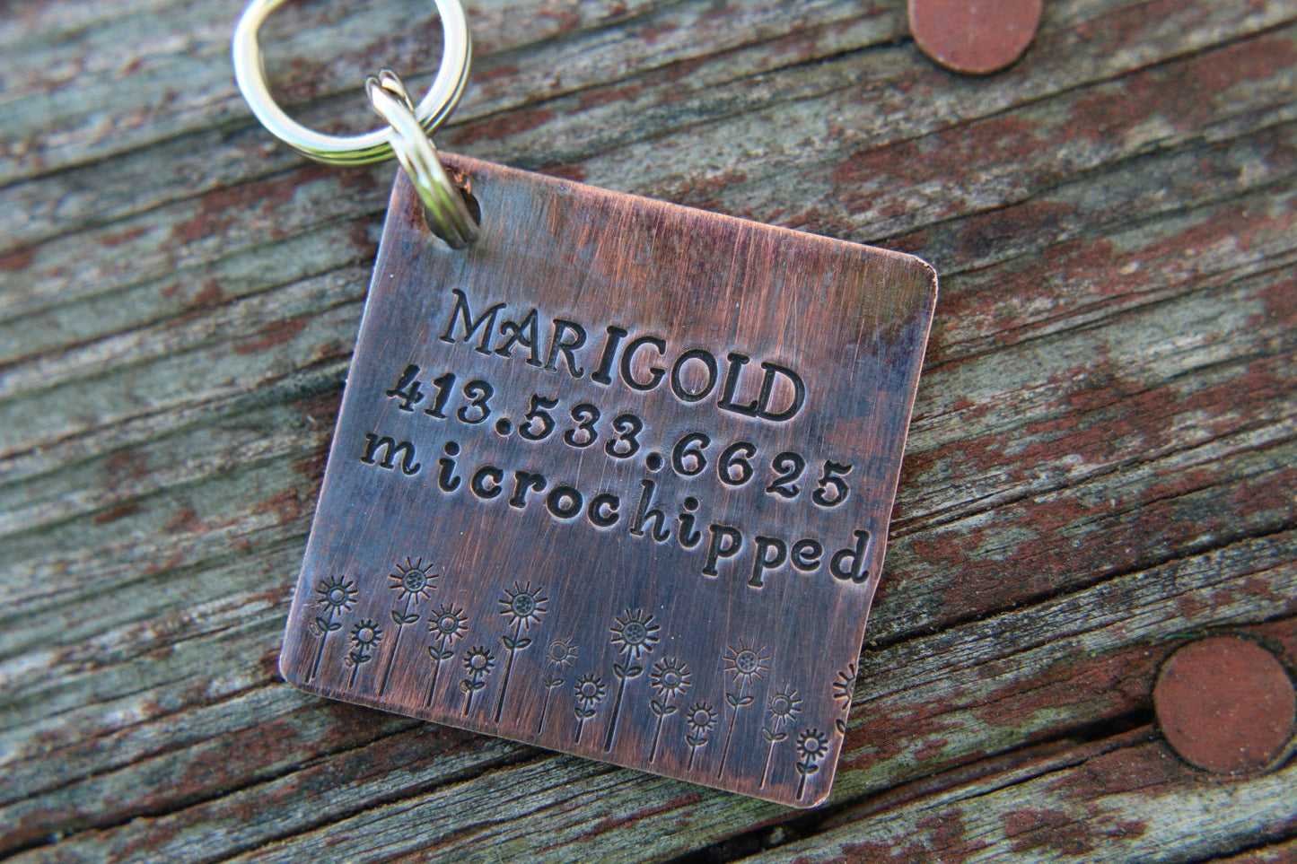 Custom Dog ID Tag- The Marigold- Custom Pet Tag- Tag for Medium Large Dog-Personalized Dog ID Tag-Pet Tag-Dog Tag-Tag for puppy-Flower Tag