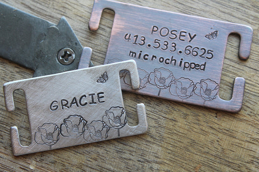 Custom Pet Slide On Id Tag, Quiet Slide Dog Tag with Poppies