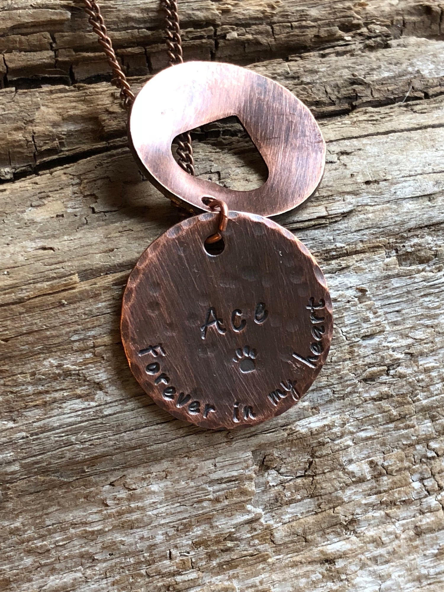 Personalized Pet Remembrance Open Heart Locket - Dog Memorial Necklace - Rainbow Bridge Jewelry - Hand Stamped Copper Silver Memory Necklace