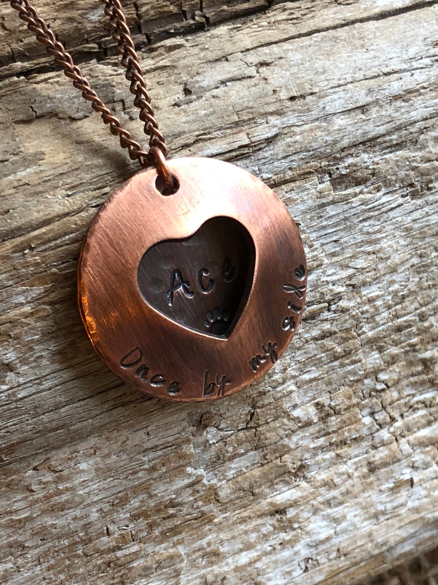 Personalized Pet Remembrance Open Heart Locket - Dog Memorial Necklace - Rainbow Bridge Jewelry - Hand Stamped Copper Silver Memory Necklace