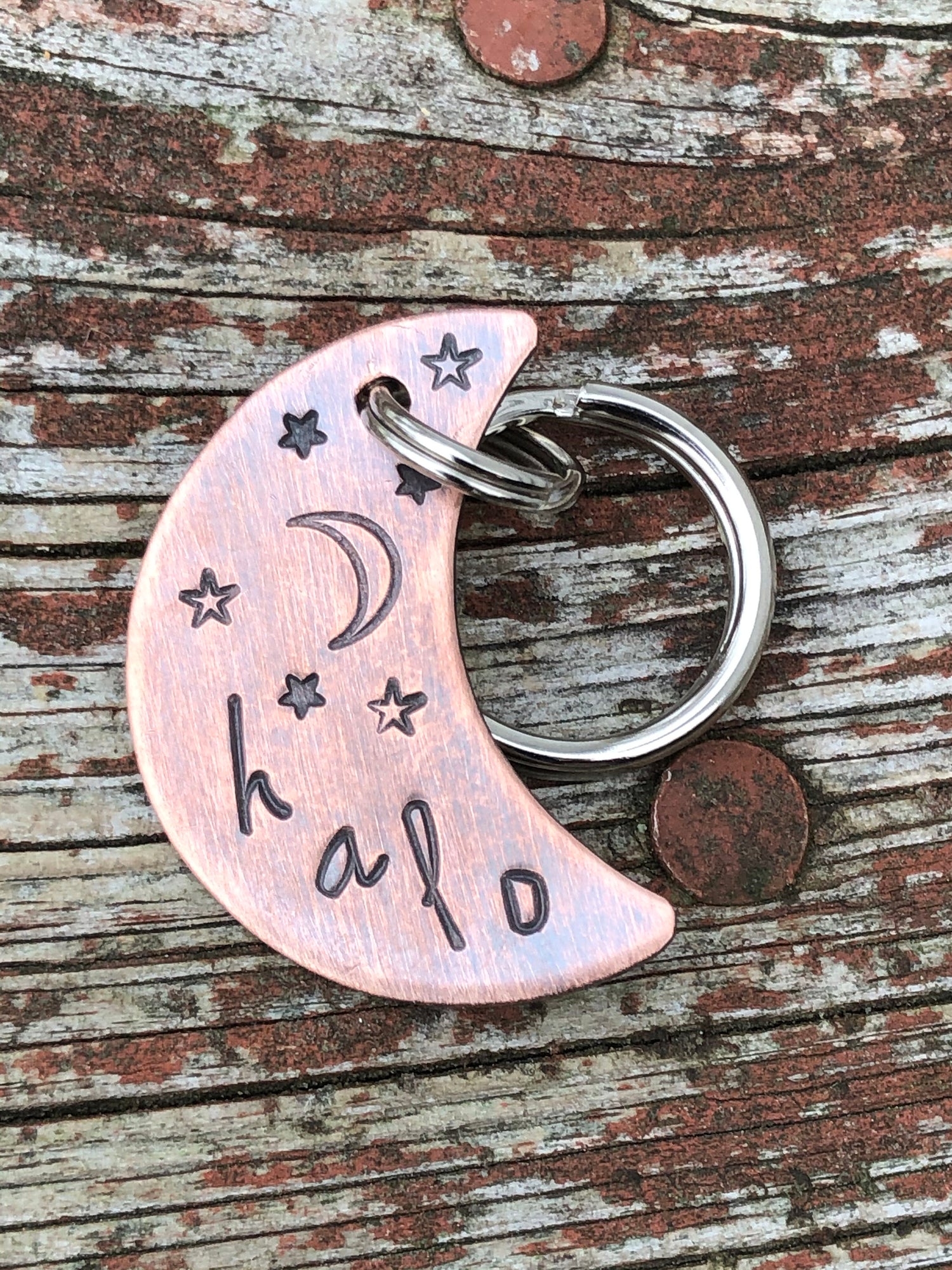 Custom Dog Tag for Dogs, Moon Shaped Dog Tag, Moon Pet ID, Moon & Stars Dog Tag, Halo