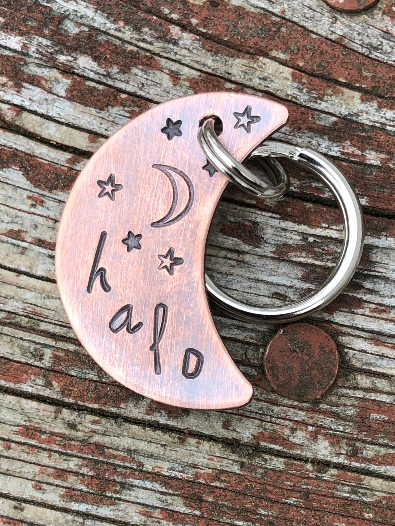 Custom Dog Tag for Dogs, Moon Shaped Dog Tag, Moon Pet ID, Moon & Stars Dog Tag, Halo