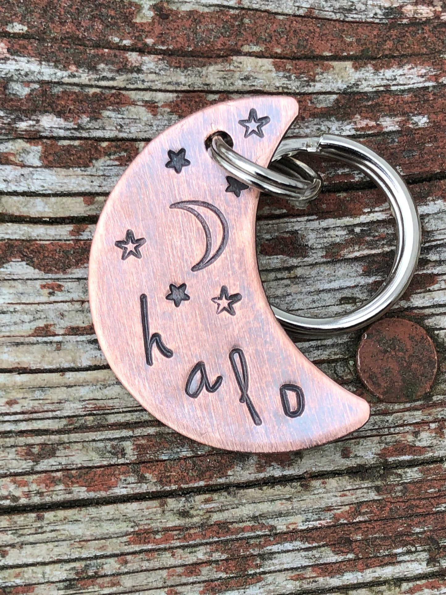 Custom Dog Tag for Dogs, Moon Shaped Dog Tag, Moon Pet ID, Moon & Stars Dog Tag, Halo