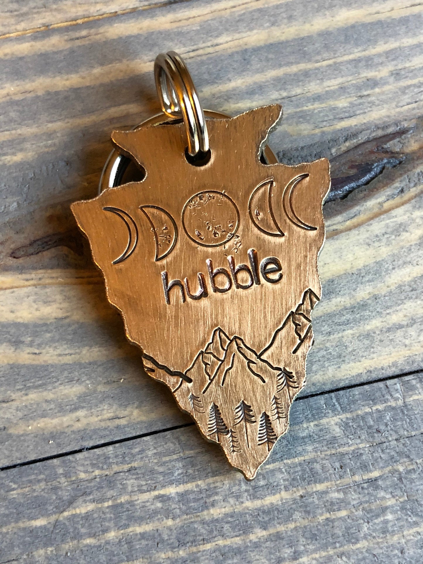 Custom Arrowhead Dog Tag, Hand Stamped Pet ID, Personalized Dog Tag for Dog, Moon Phase Dog Tag, Phases of the Moon Dog Tag