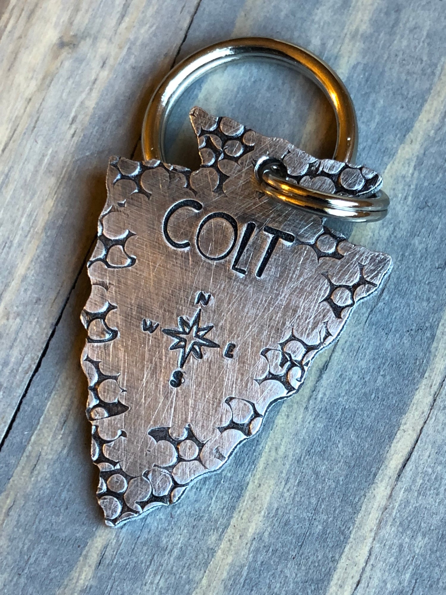 Custom Arrowhead Dog Tag, Hand Stamped Pet ID, Personalized Dog Tag for Dog, Arrowhead Dog Tag, Compass Rose, Arrowhead with Compass