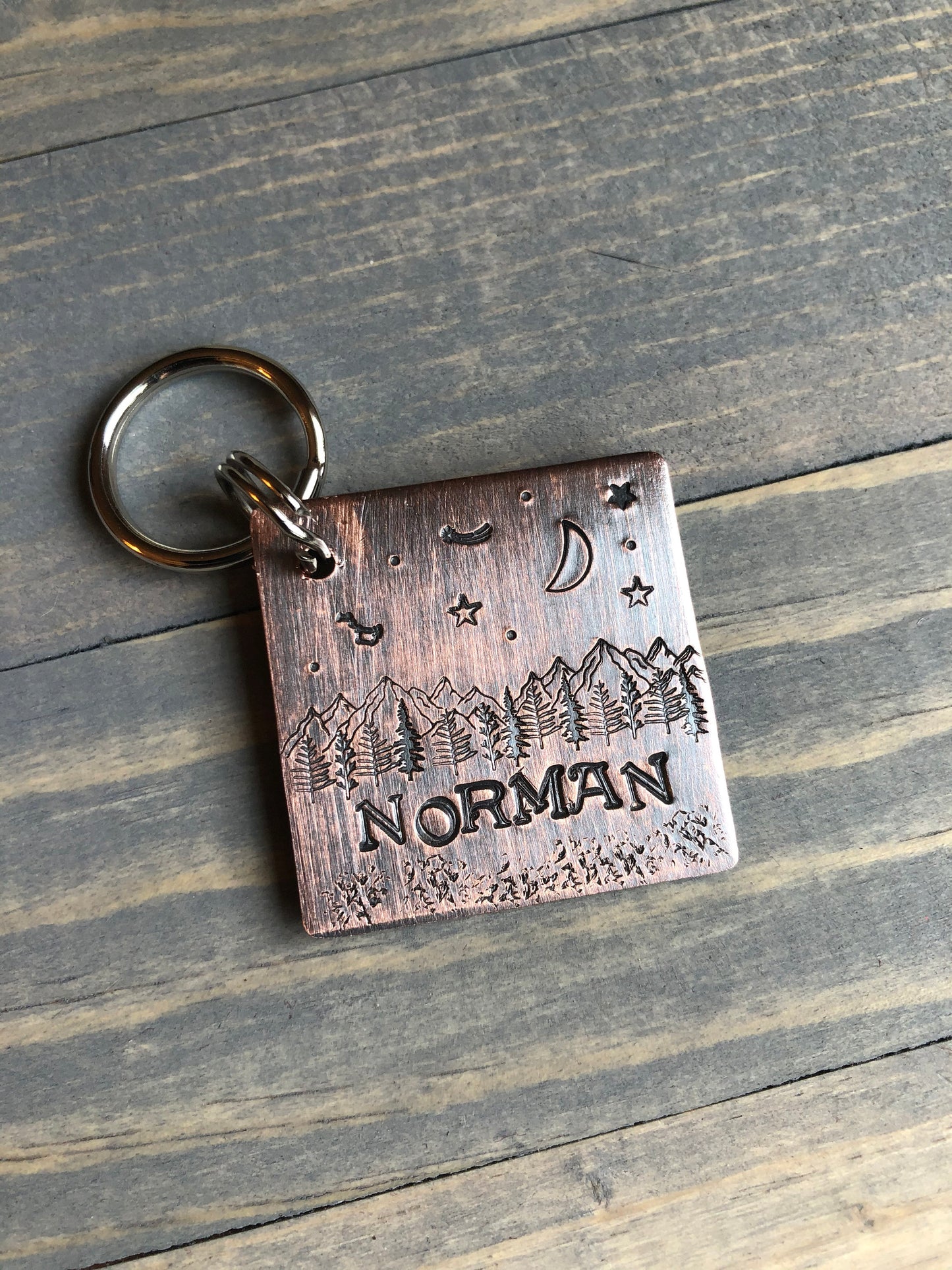 Custom Mountain Dog Tag, Hand Stamped Pet ID, Personalized Dog Tag for Dog, Moon & Stars Dog Tag, Constellations Dog Tag