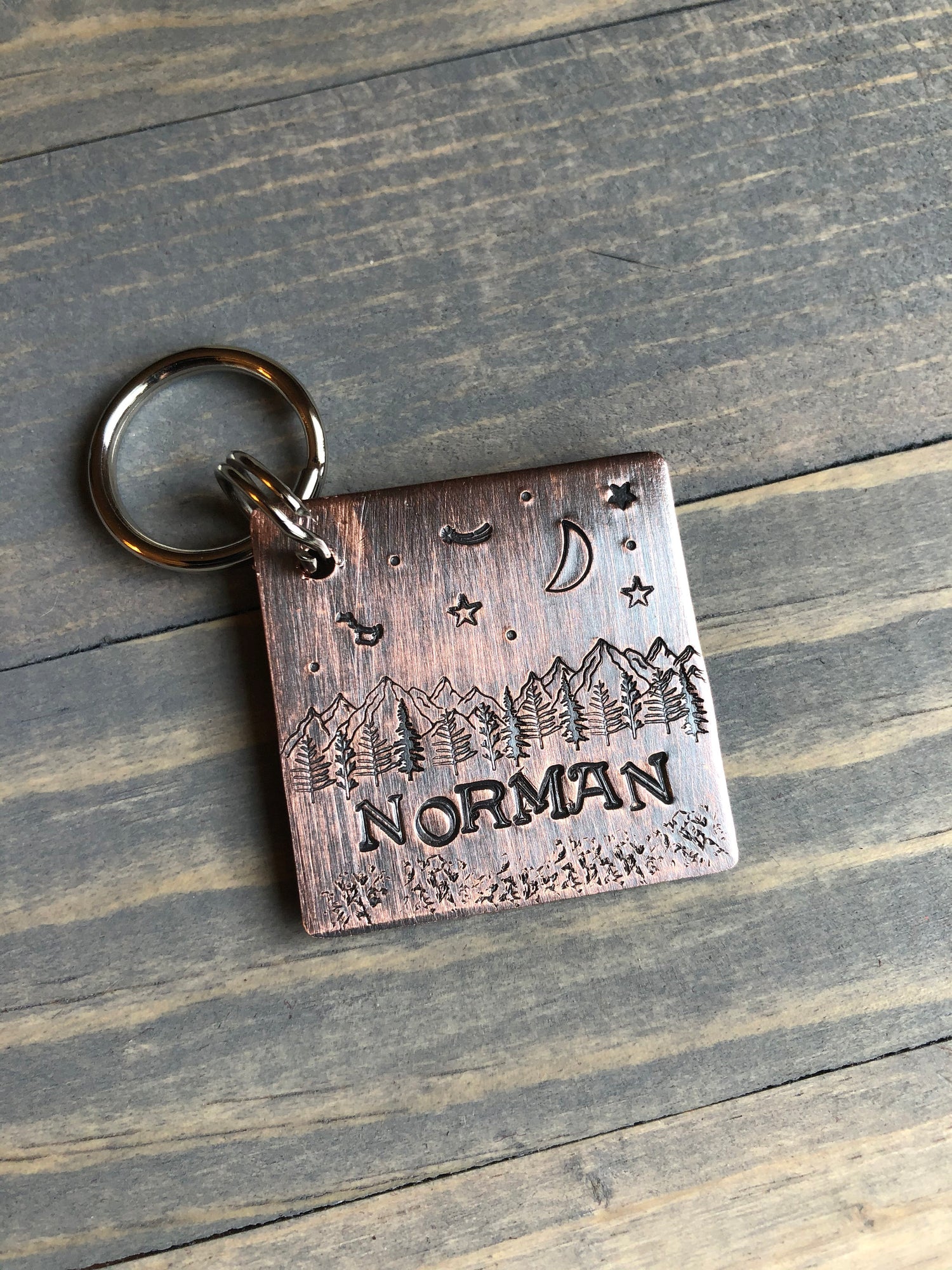 Custom Mountain Dog Tag, Hand Stamped Pet ID, Personalized Dog Tag for Dog, Moon & Stars Dog Tag, Constellations Dog Tag