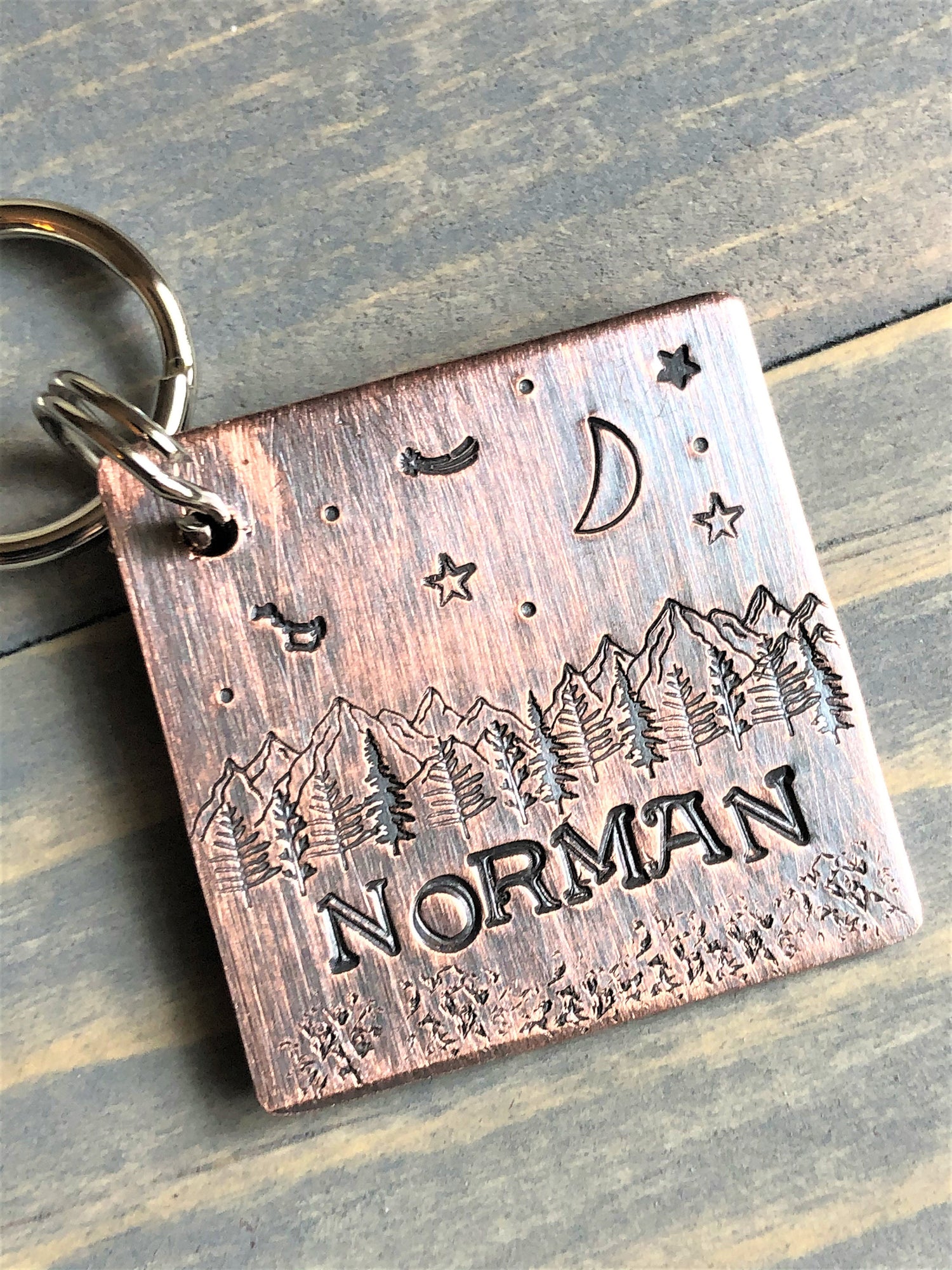 Custom Mountain Dog Tag, Hand Stamped Pet ID, Personalized Dog Tag for Dog, Moon & Stars Dog Tag, Constellations Dog Tag