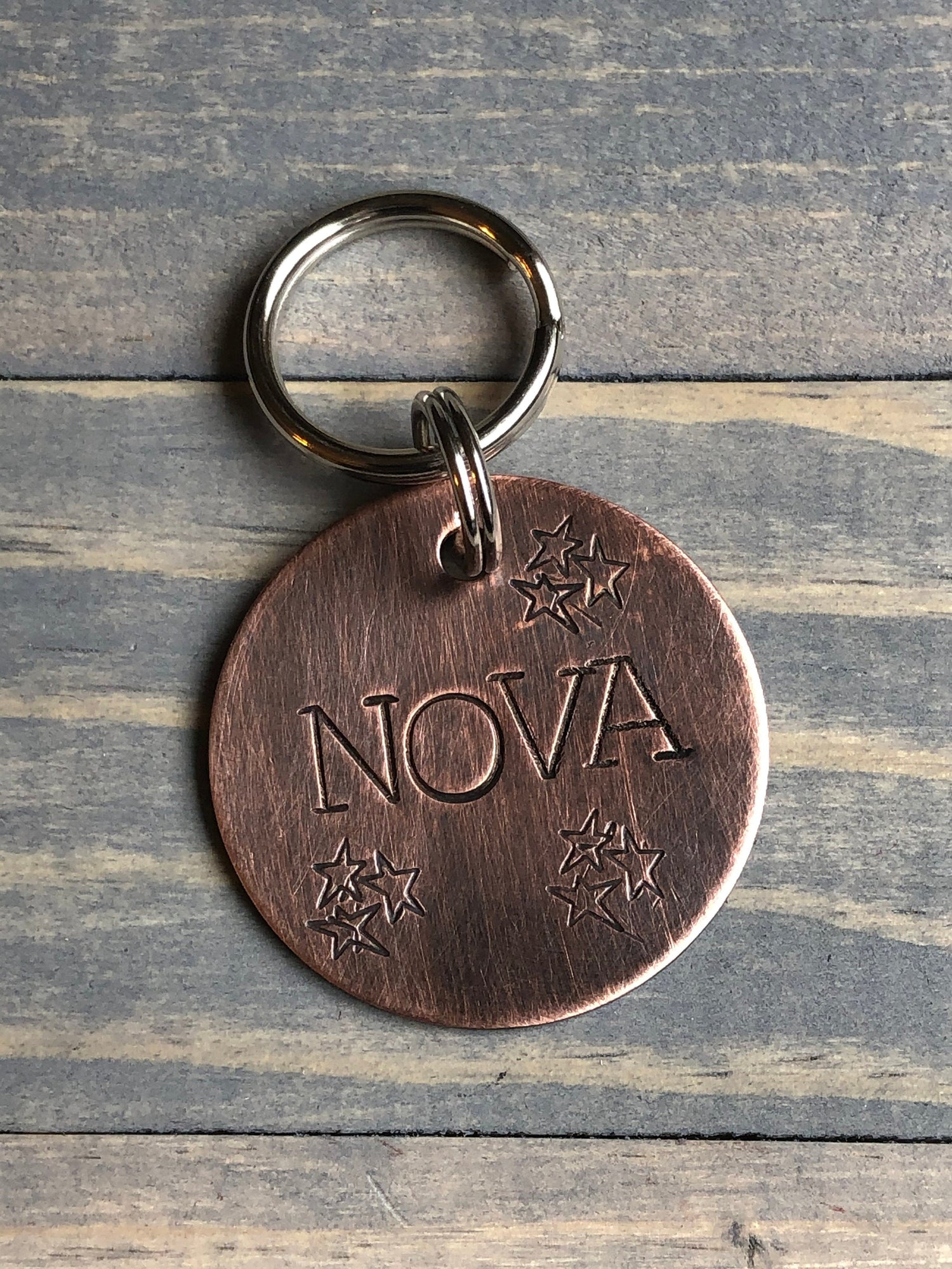 Custom Dog Tag with Stars, Hand Stamped Pet ID, Personalized Dog Tag for Dog, Star Dog Collar Tag, Constellations Dog Tag