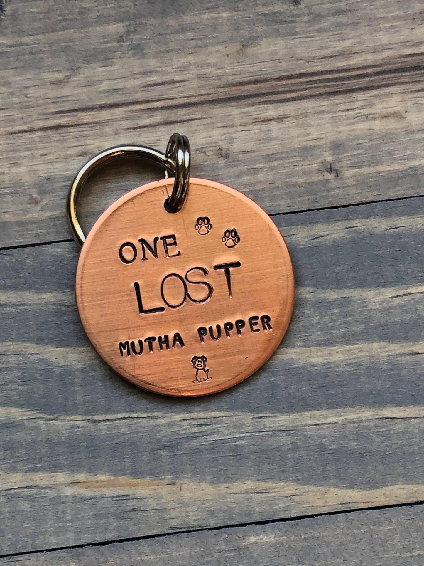 Funny Dog Tag, Hand Stamped Pet ID, One Lost Mutha Pupper, Personalized Dog Tag for Dog, Lost AF Dog