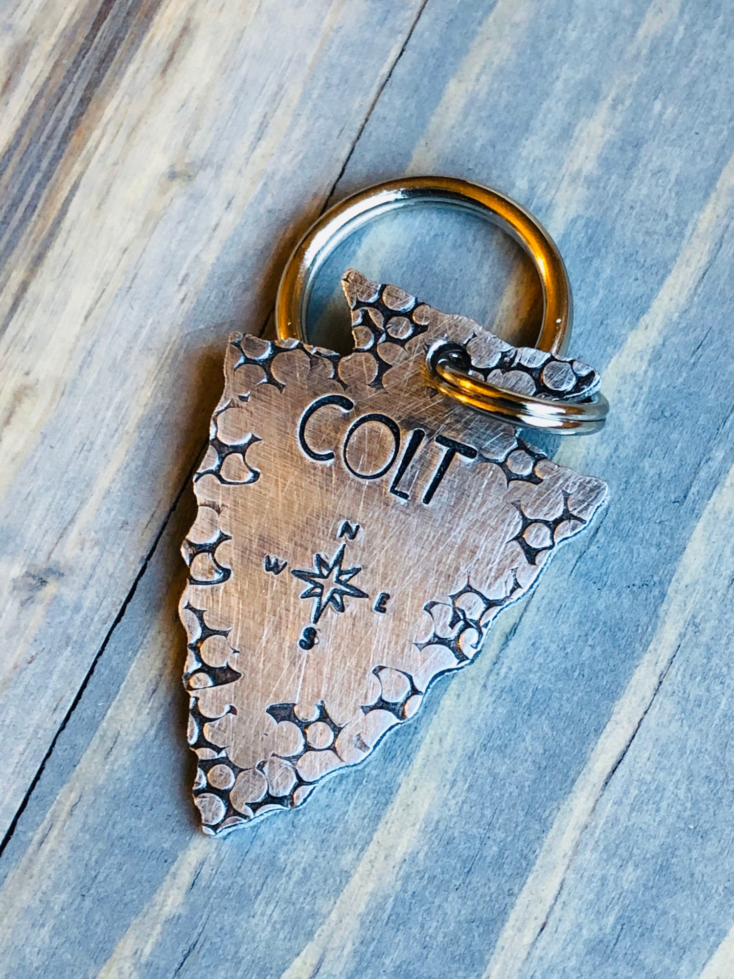 Custom Arrowhead Dog Tag, Hand Stamped Pet ID, Personalized Dog Tag for Dog, Arrowhead Dog Tag, Compass Rose, Arrowhead with Compass