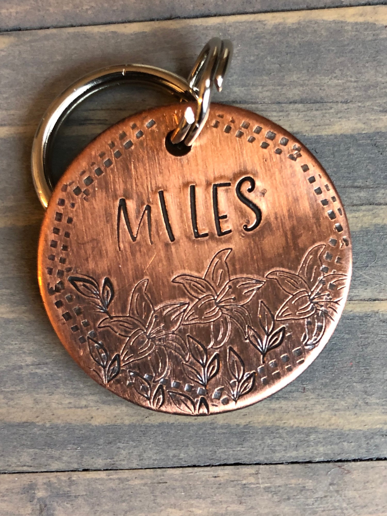 Name Tag for Dog, Hand Stamped Pet ID, Floral Dog Tag, Dog Tag with Tiger Lillies, Lily Dog Tag