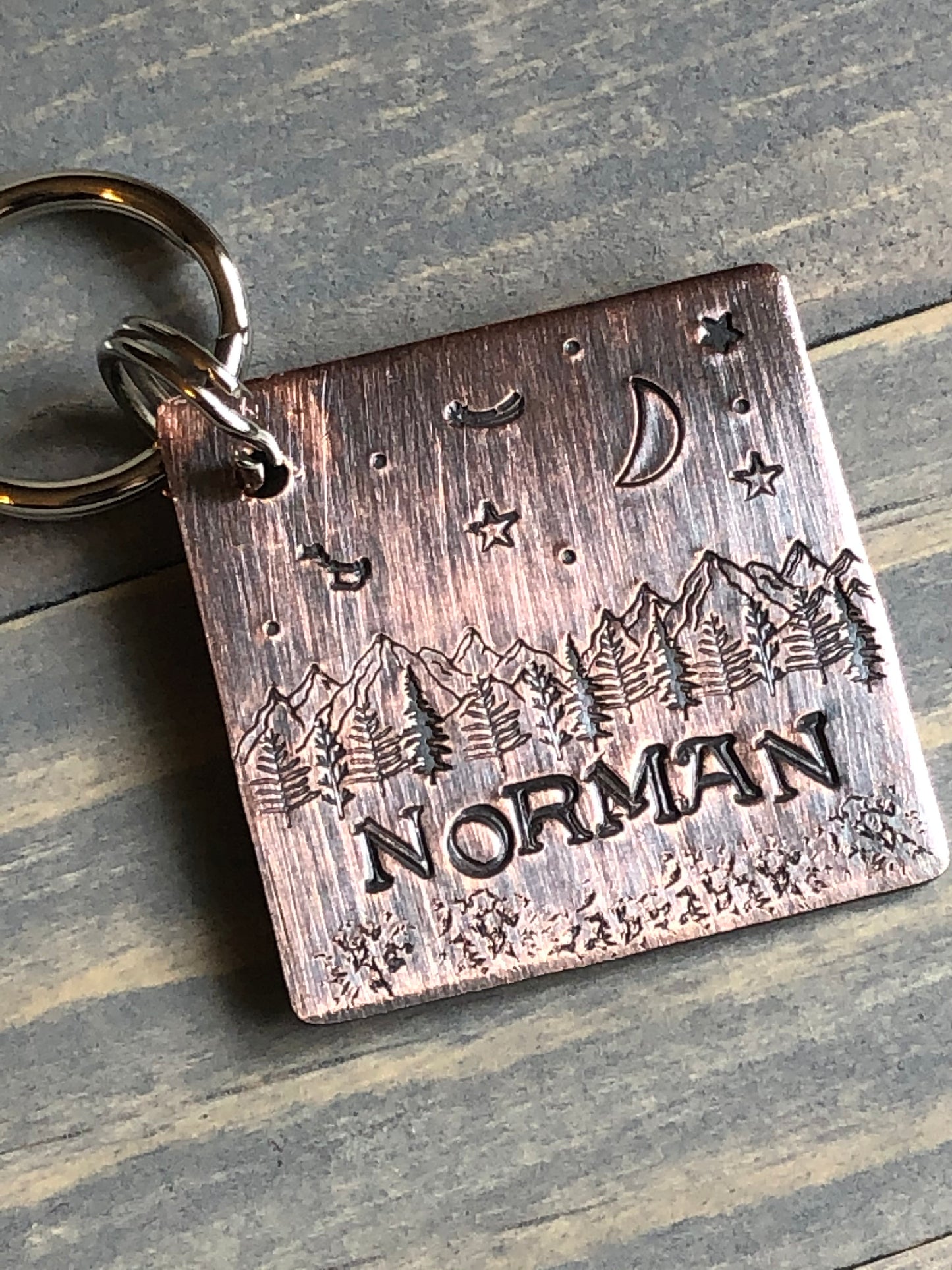 Custom Mountain Dog Tag, Hand Stamped Pet ID, Personalized Dog Tag for Dog, Moon & Stars Dog Tag, Constellations Dog Tag