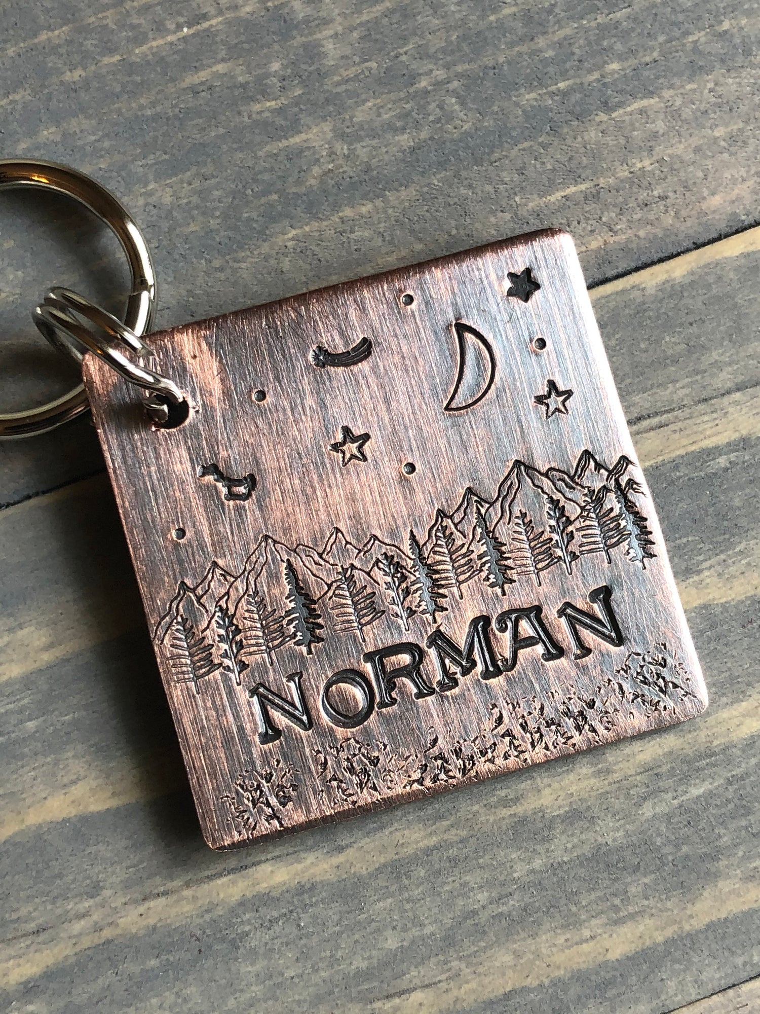 Custom Mountain Dog Tag, Hand Stamped Pet ID, Personalized Dog Tag for Dog, Moon & Stars Dog Tag, Constellations Dog Tag