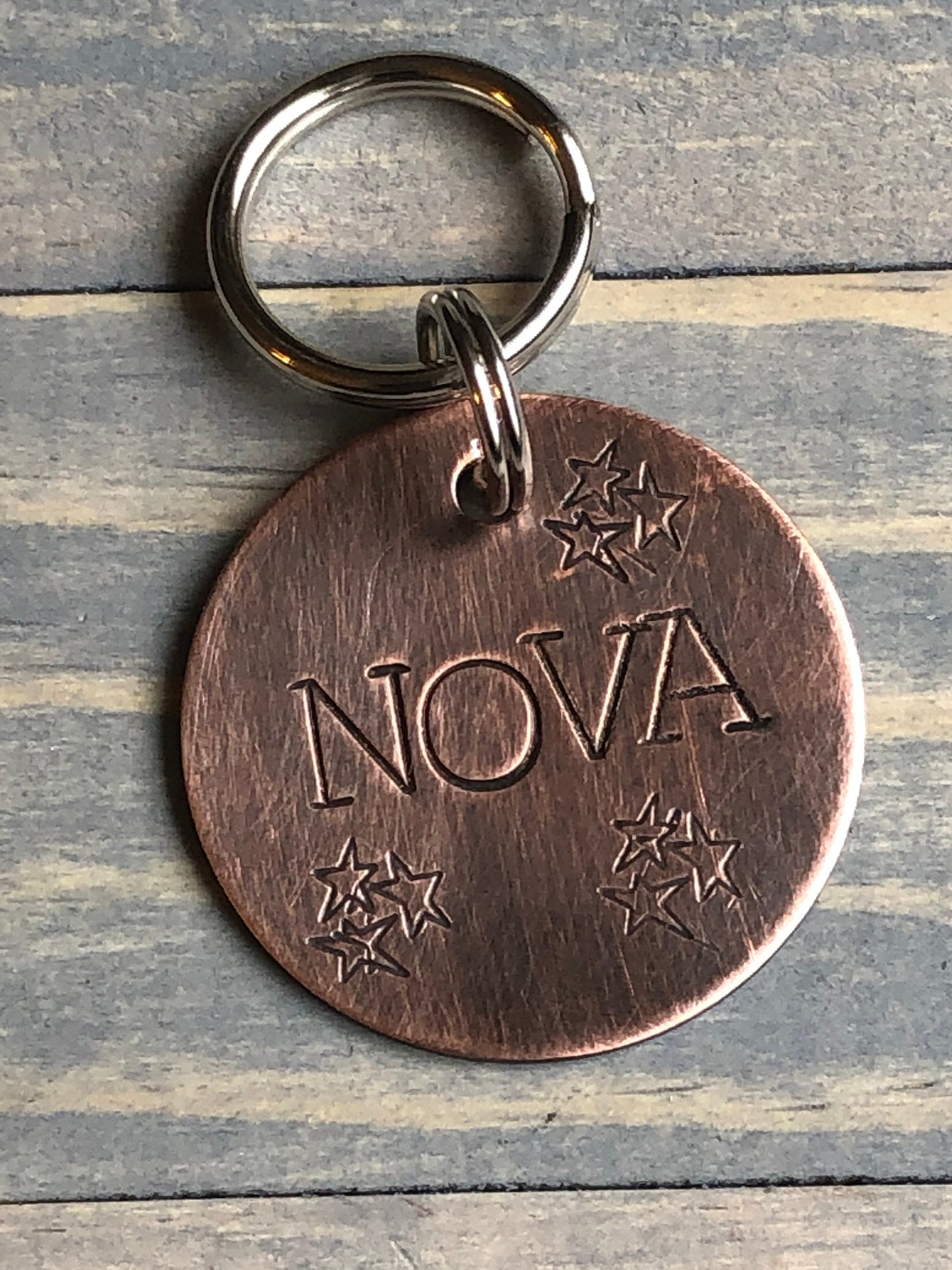 Custom Dog Tag with Stars, Hand Stamped Pet ID, Personalized Dog Tag for Dog, Star Dog Collar Tag, Constellations Dog Tag