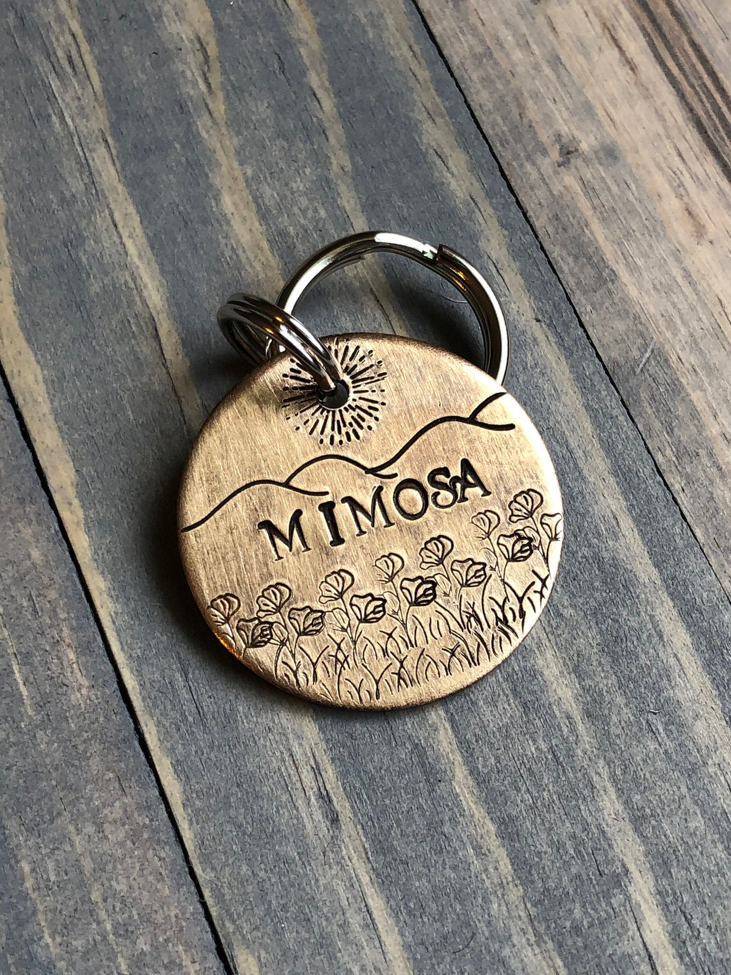 Name Tag for Dog, Hand Stamped Pet ID, Floral Dog Tag, Dog Tag with Flowers