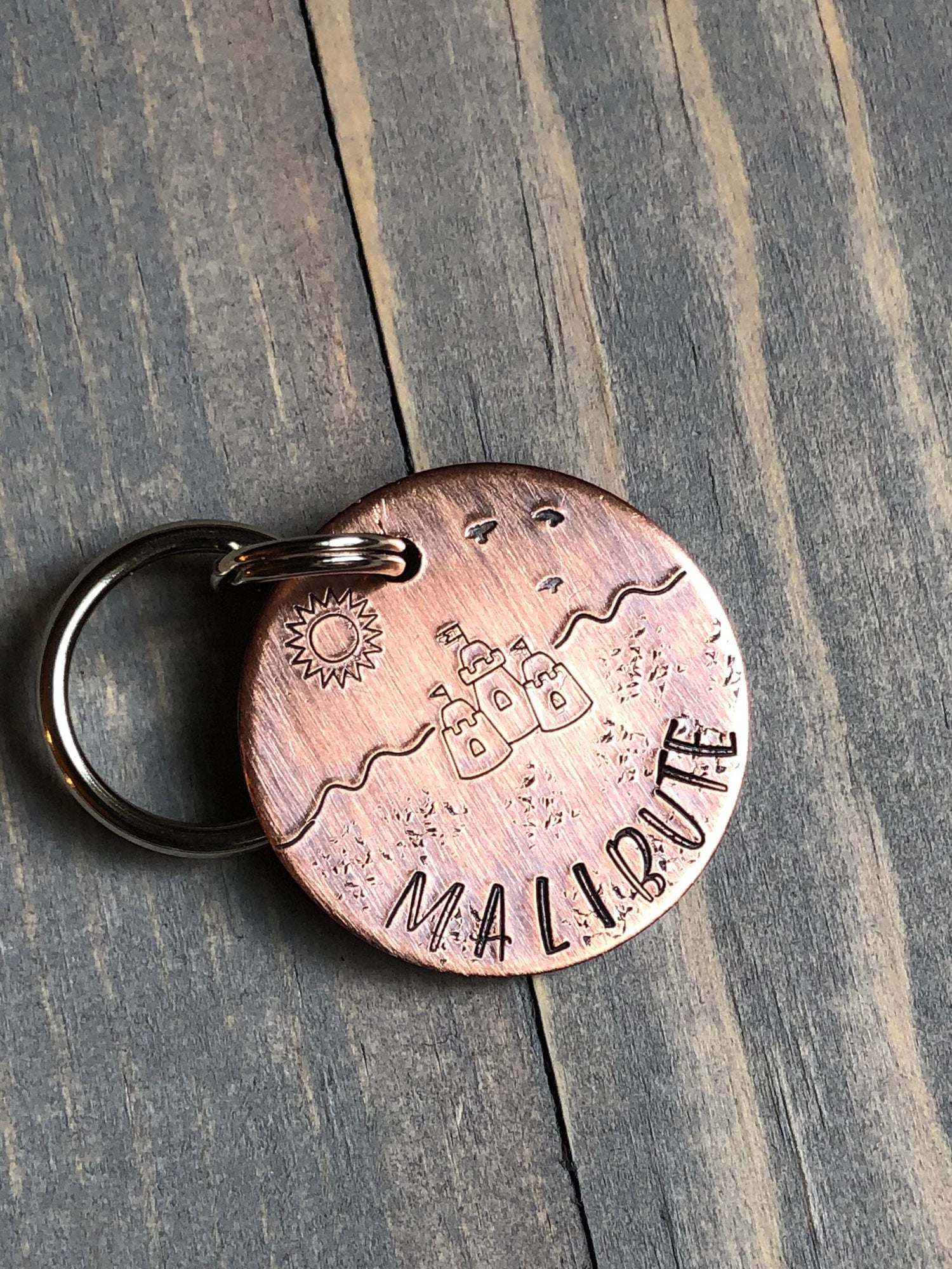 Name Tag for Dog, Hand Stamped Pet ID Tag, Sandcastle Dog Tag, Personalized Beachy Dog Tag for Dog, Coastal Dog Tag, Nautical Dog Tag
