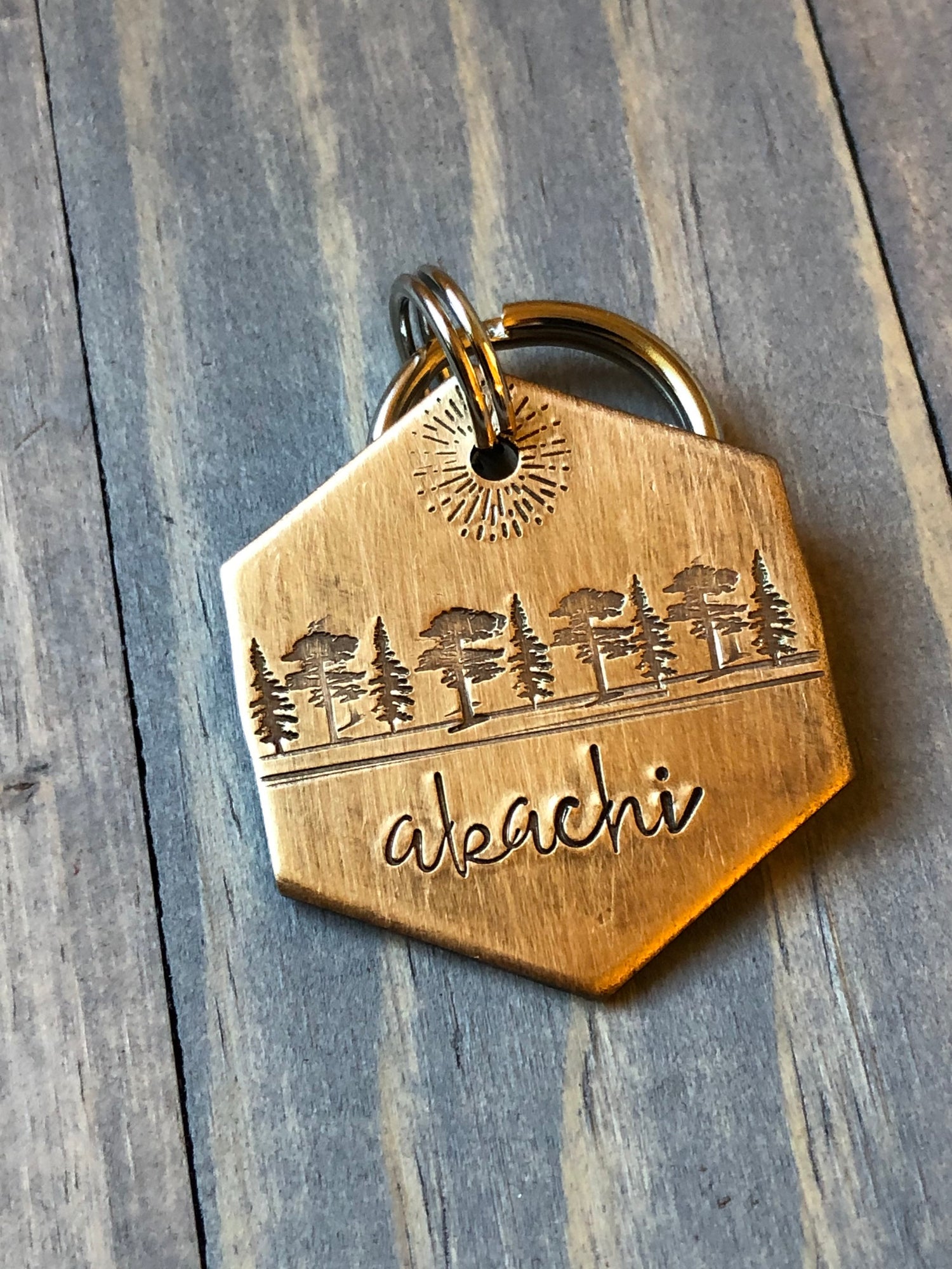 Name Tag for Dog, Hand Stamped Pet ID Tag, Cedar Tree, Personalized Dog Tag for Dog, Rustic Dog Tag, Simple Dog Tag with trees
