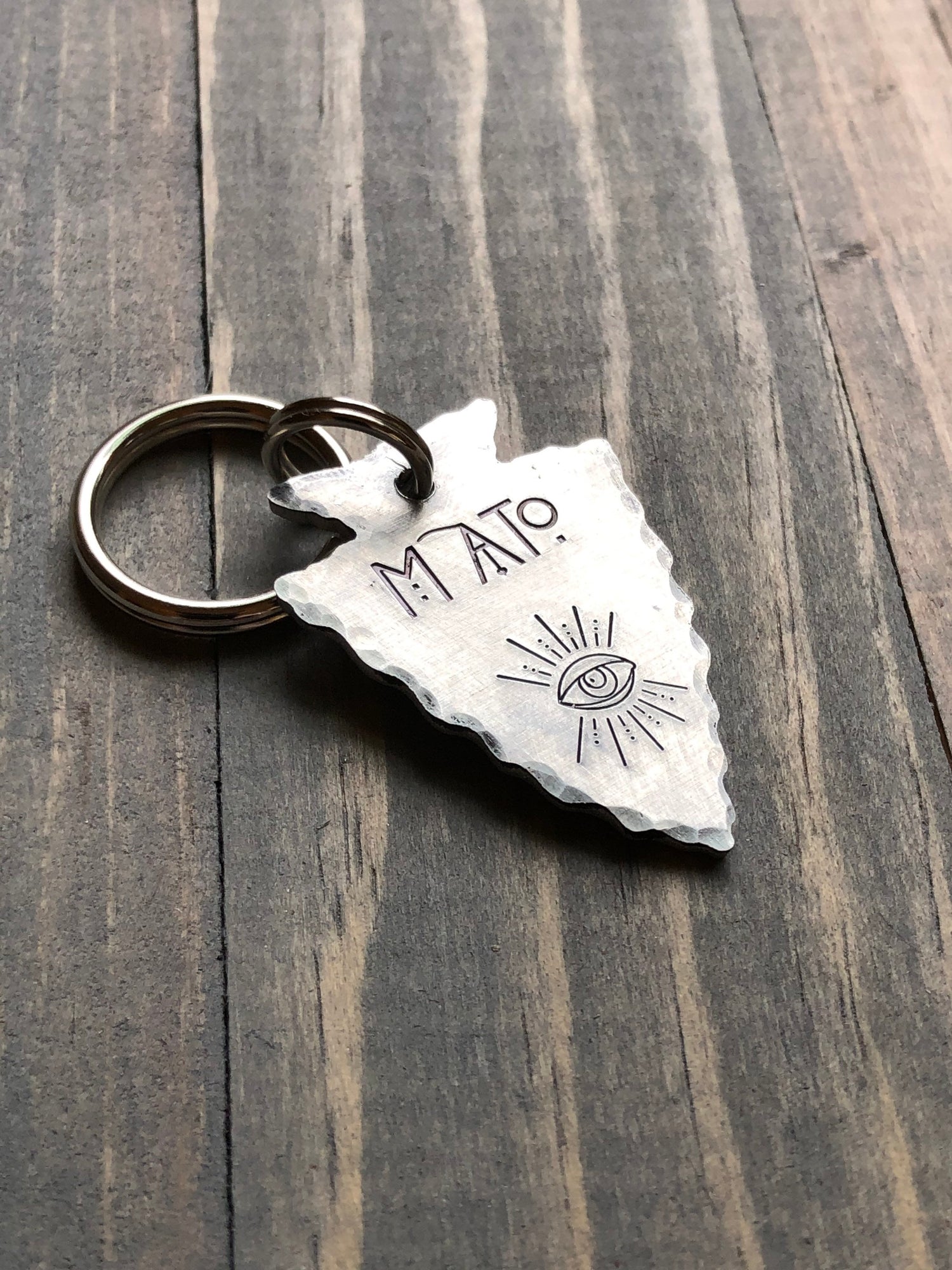 Custom Evil Eye Dog Tag, Hand Stamped Pet ID, Personalized Dog Tag for Dog, American Horror Story font