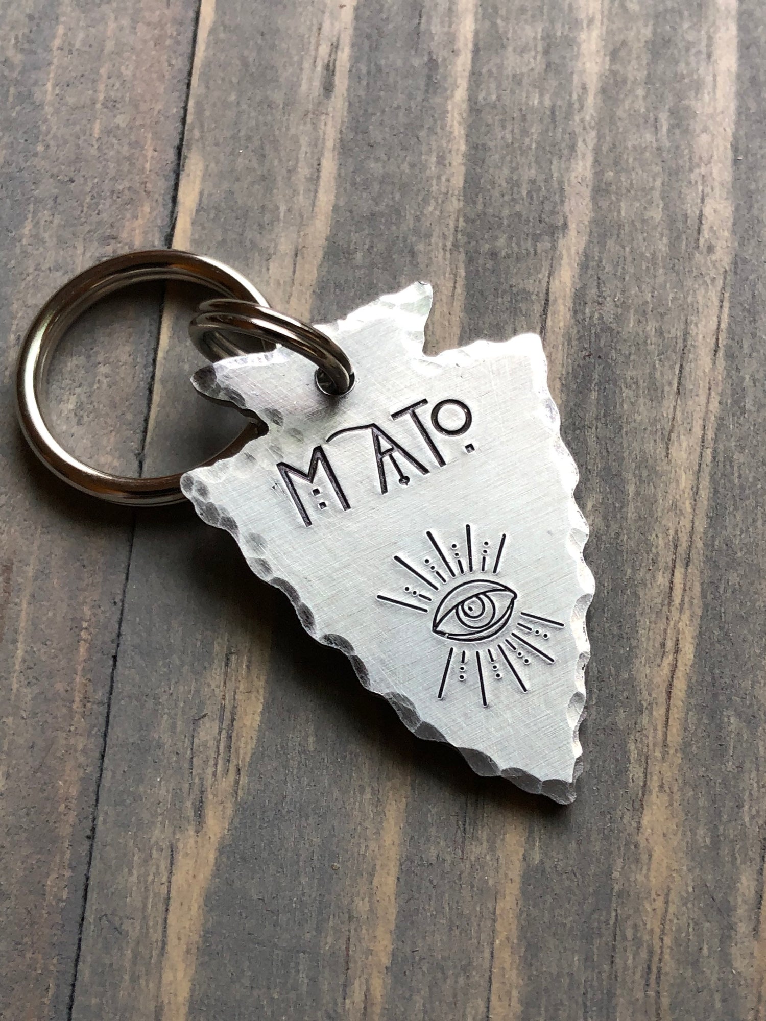 Custom Evil Eye Dog Tag, Hand Stamped Pet ID, Personalized Dog Tag for Dog, American Horror Story font