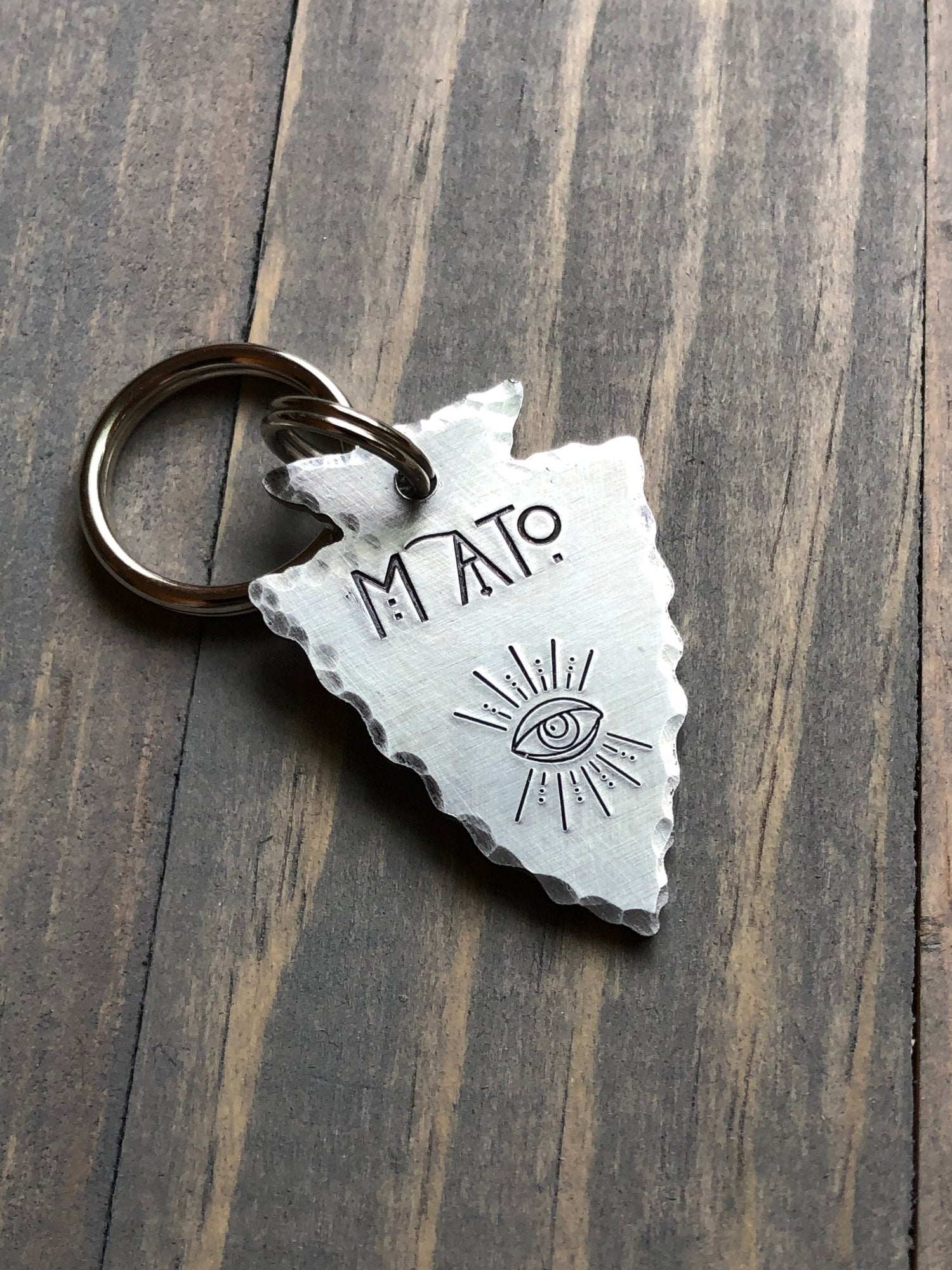 Custom Evil Eye Dog Tag, Hand Stamped Pet ID, Personalized Dog Tag for Dog, American Horror Story font