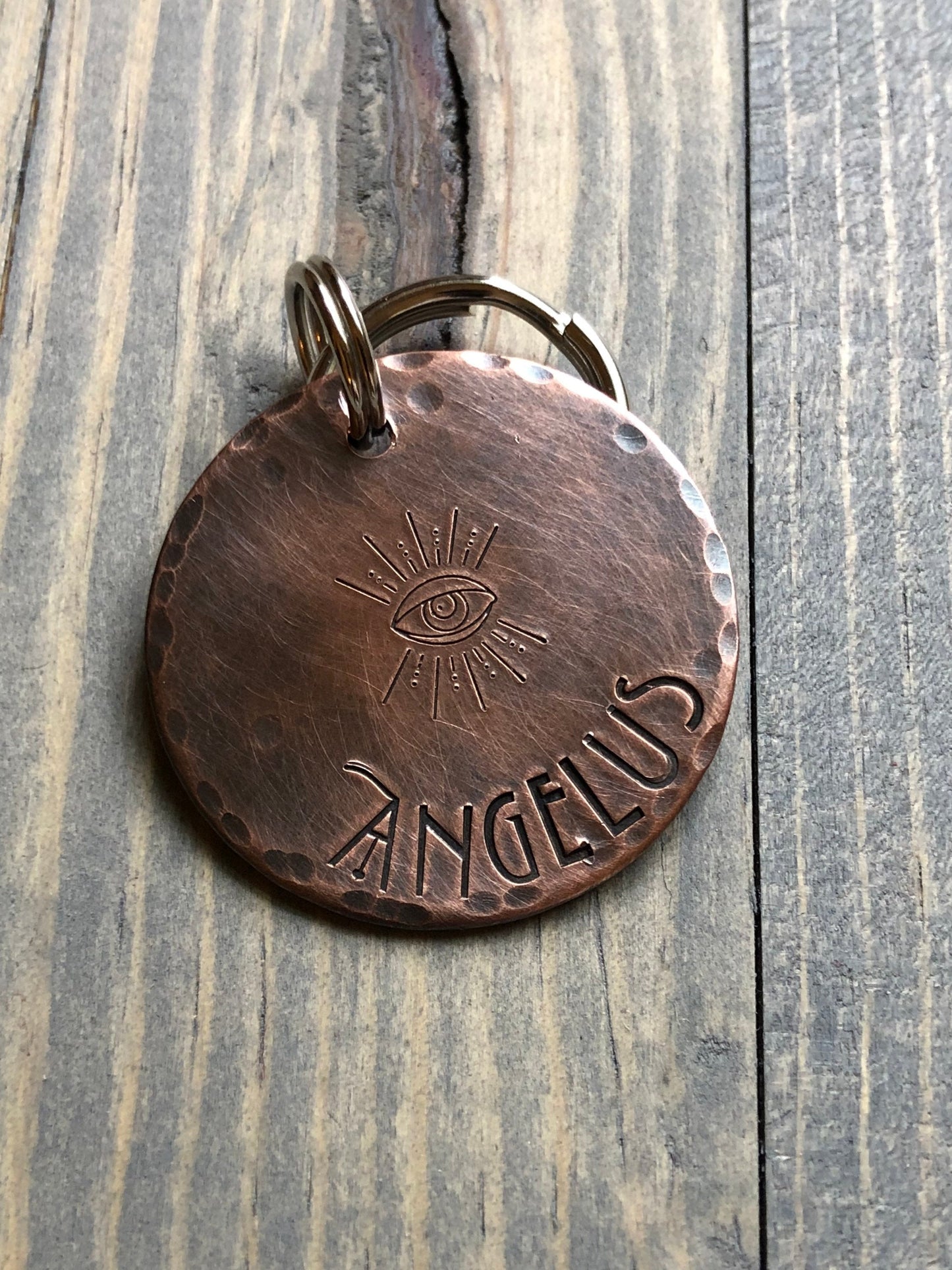 Name Tag for Dog, Hand Stamped Pet ID Tag, Evil Eye, Personalized Dog Tag for Dog, Gothic Dog Tag, American Horror Story Font