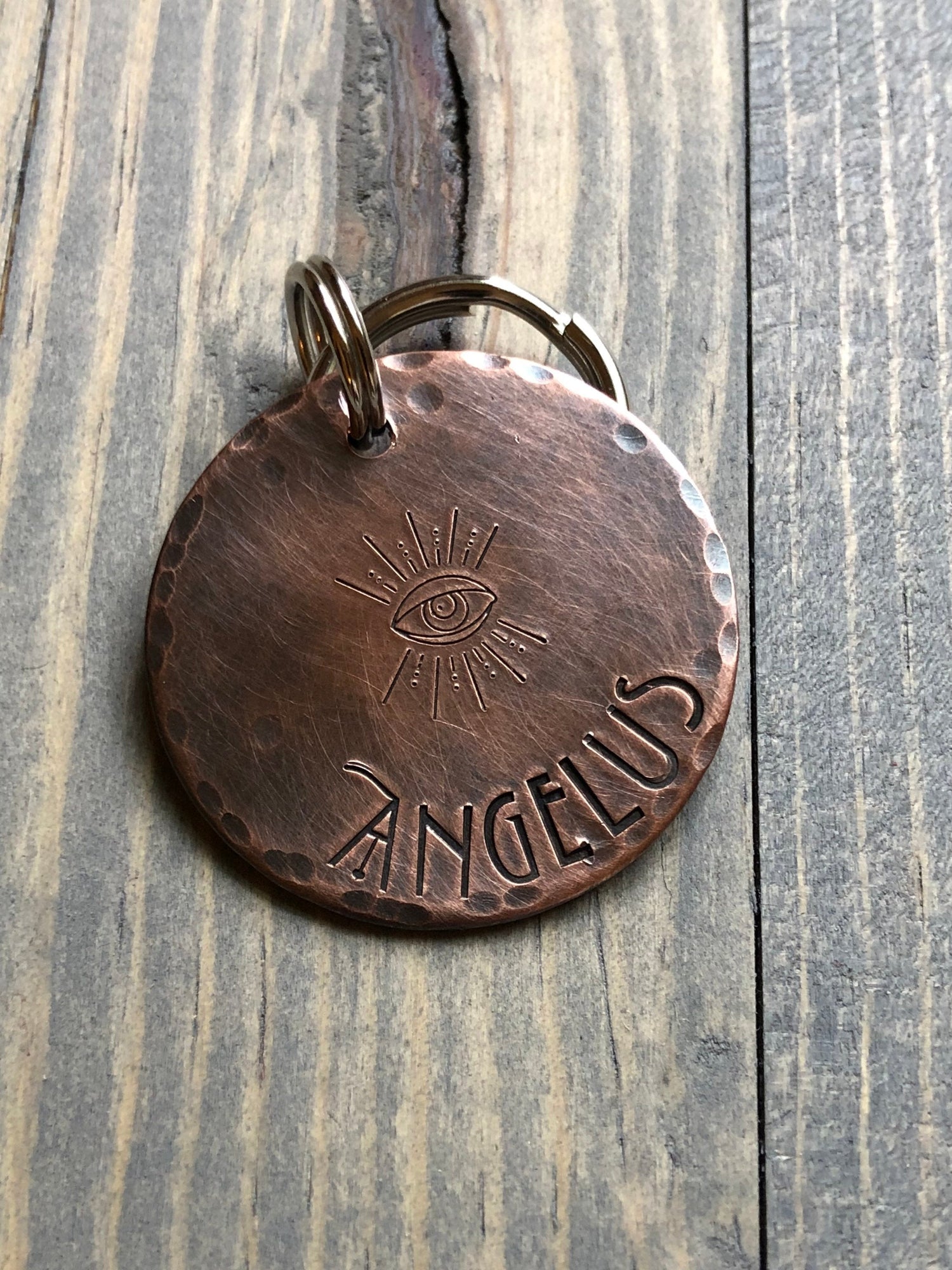 Name Tag for Dog, Hand Stamped Pet ID Tag, Evil Eye, Personalized Dog Tag for Dog, Gothic Dog Tag, American Horror Story Font