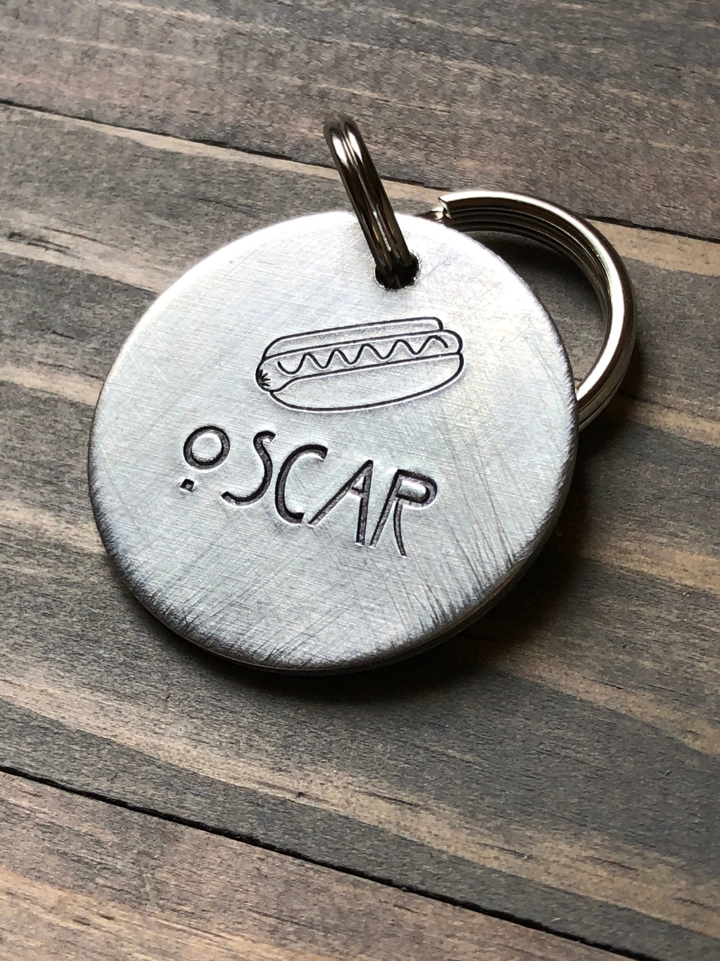 Custom Hot Dog Dog Tag, Hand Stamped Pet ID, Personalized Dog Tag for Dog, Dachshund Dog Tag, Weiner Dog Tag