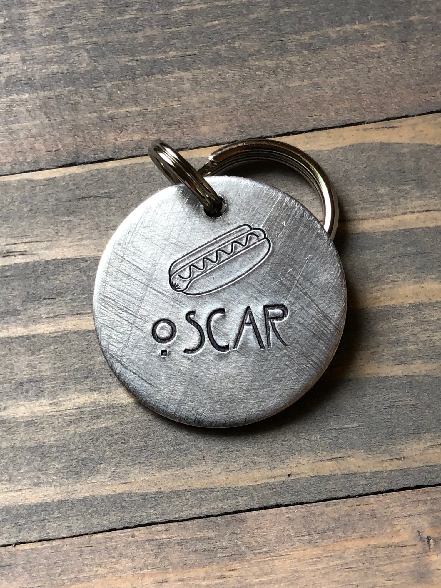 Custom Hot Dog Dog Tag, Hand Stamped Pet ID, Personalized Dog Tag for Dog, Dachshund Dog Tag, Weiner Dog Tag