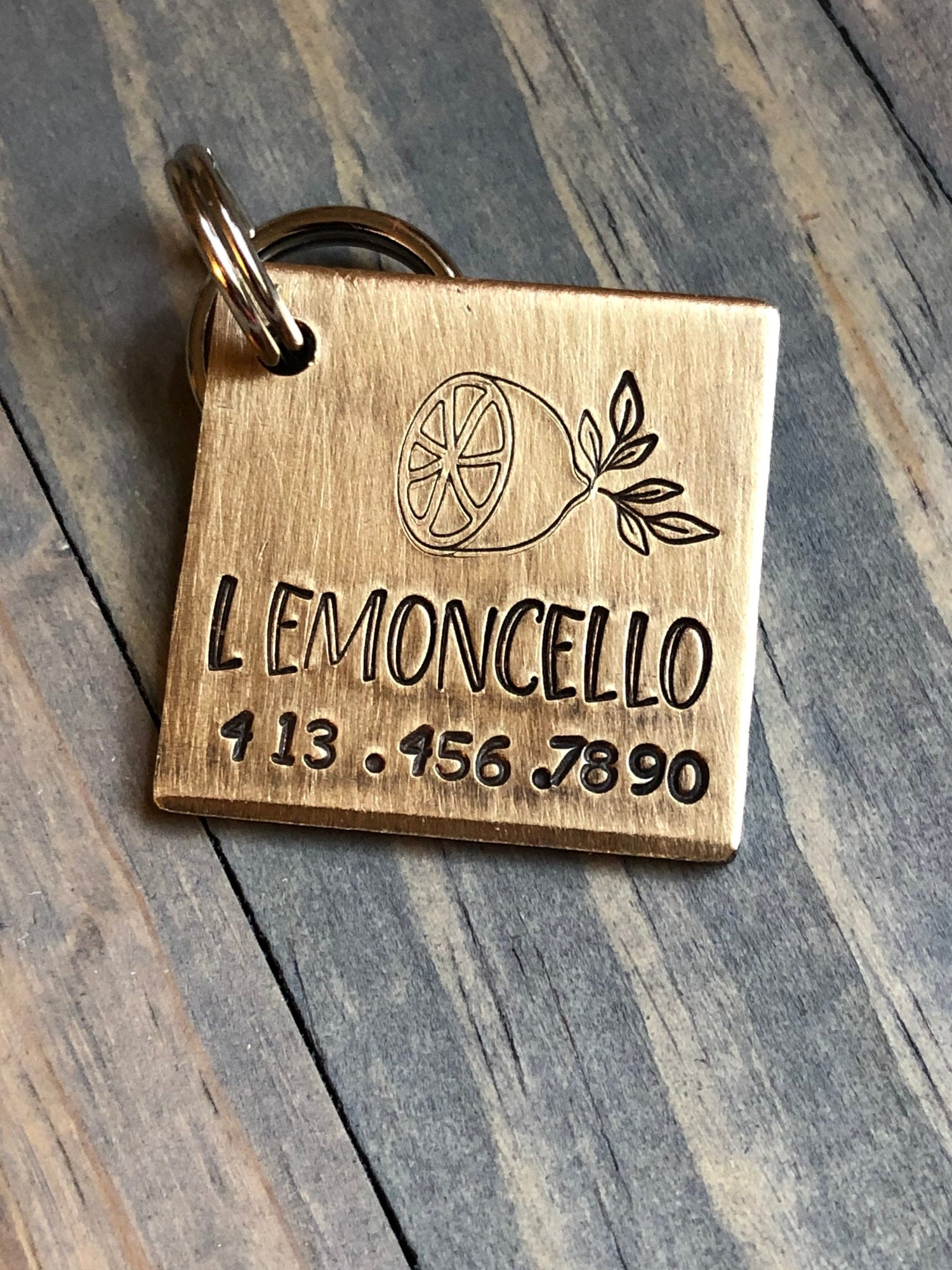 Personalized Name Tag for Dog, Hand Stamped Pet ID, Lemon Dog Tag, Dog Tag with Lemon