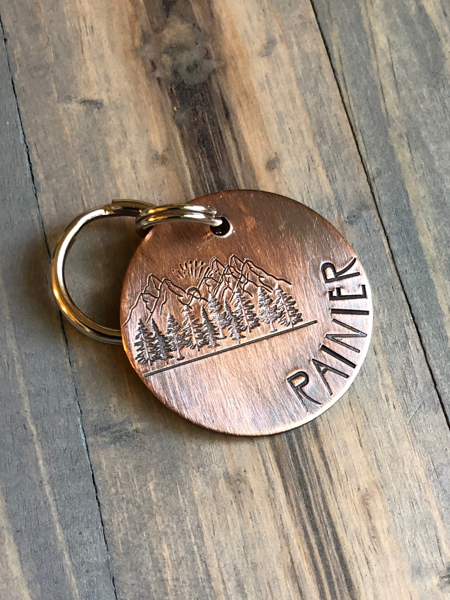 Name Tag for Dog, Hand Stamped Pet ID Tag, Mountain Dog Tag, Personalized Dog Tag for Dog, Rustic, Trees, Hiking