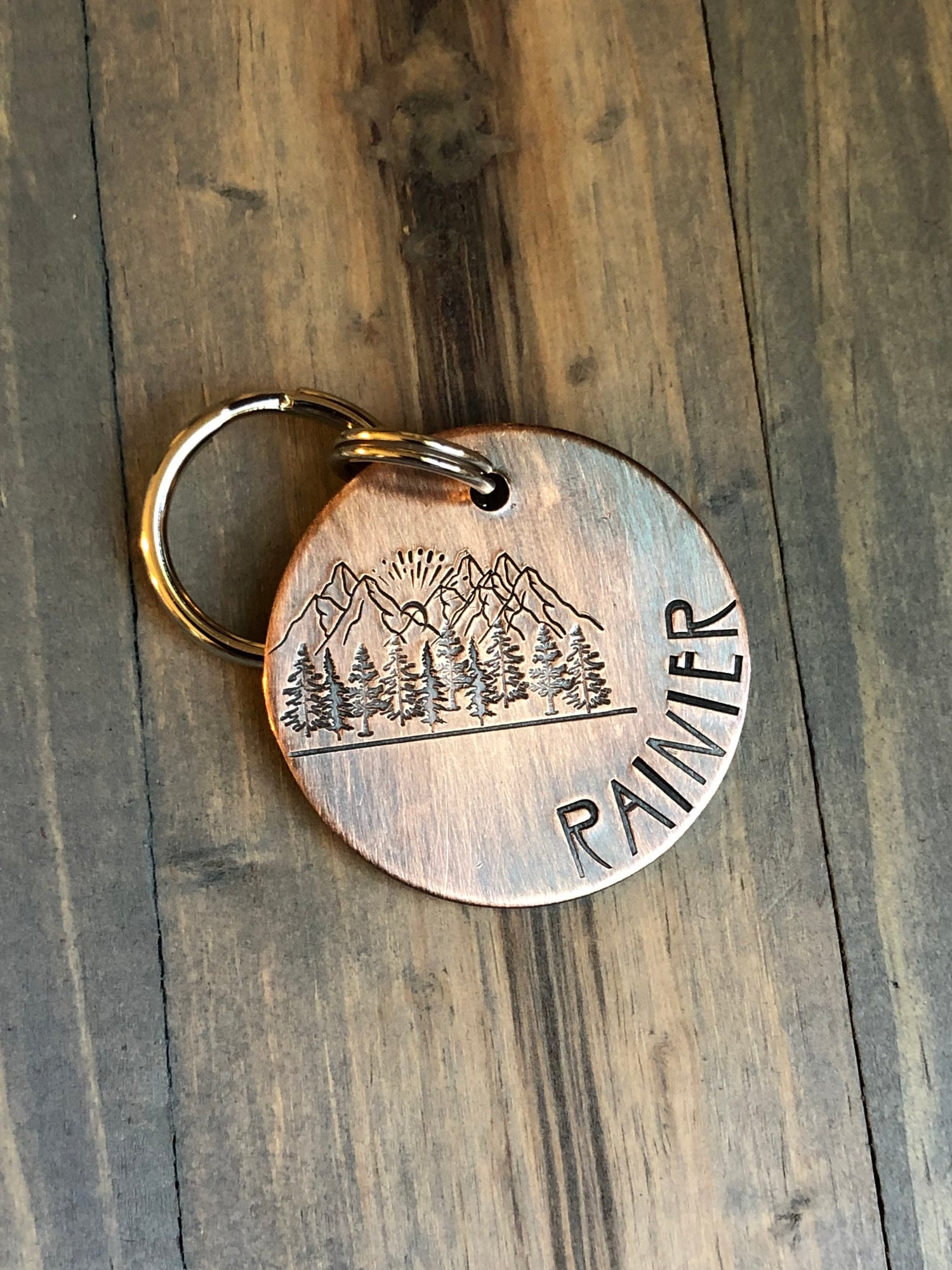 Name Tag for Dog, Hand Stamped Pet ID Tag, Mountain Dog Tag, Personalized Dog Tag for Dog, Rustic, Trees, Hiking
