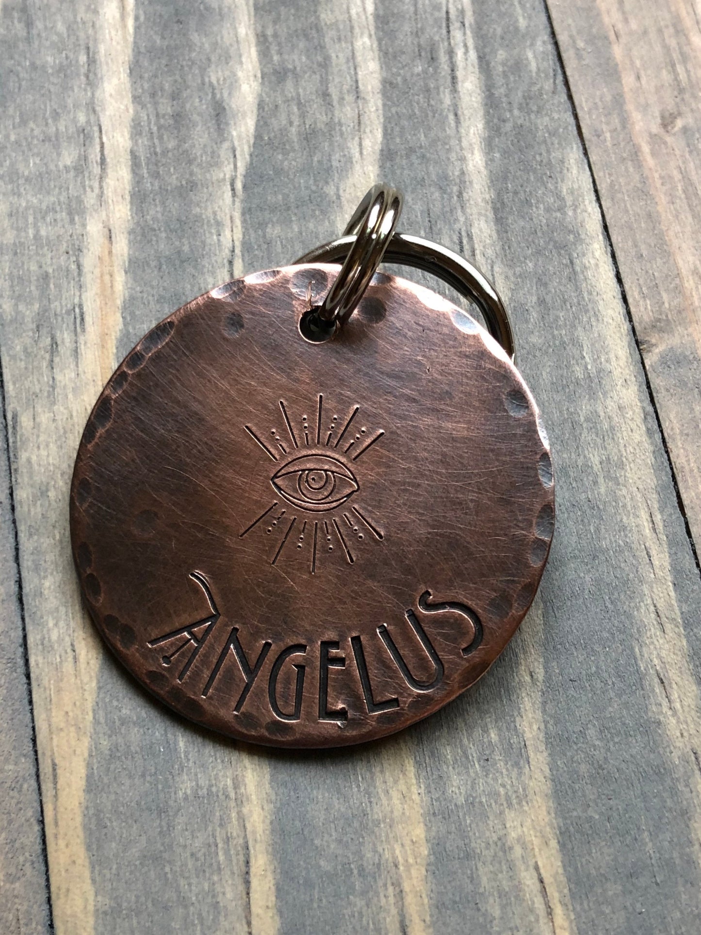 Name Tag for Dog, Hand Stamped Pet ID Tag, Evil Eye, Personalized Dog Tag for Dog, Gothic Dog Tag, American Horror Story Font
