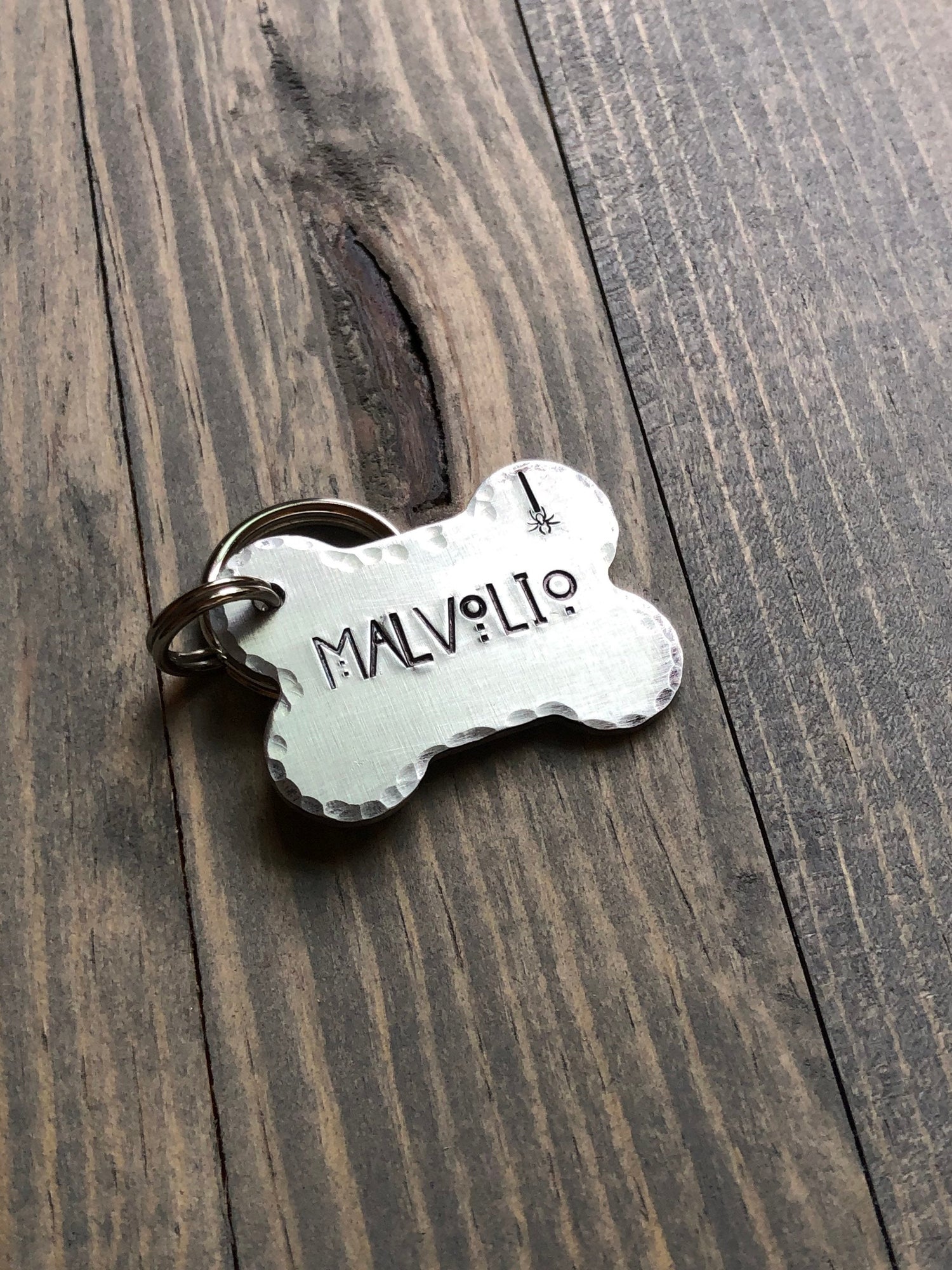Custom Dog Bone Dog Tag, Hand Stamped Pet ID, Personalized Dog Tag for Dog, Spider Web Dog Tag, Gothic Dog Tag, Black Widow