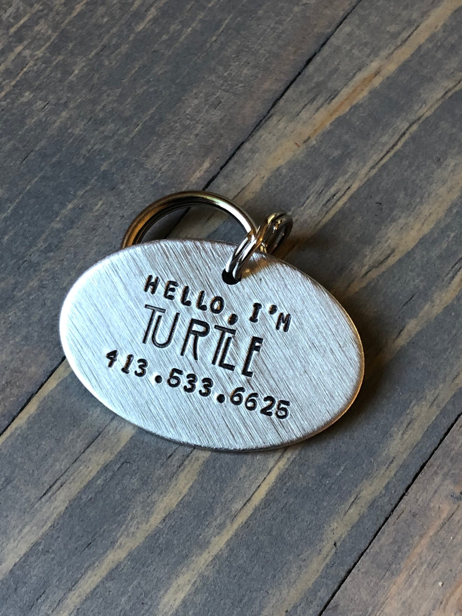 Custom Dog Tag, Hand Stamped Pet ID, Personalized Dog Tag for Dog, Hello, I'm Dog Tag with AHS Font