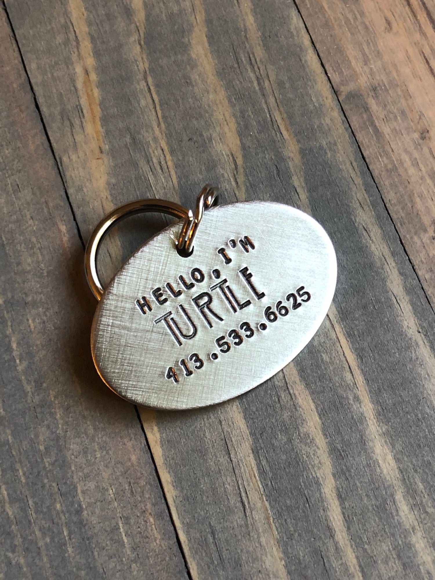 Custom Dog Tag, Hand Stamped Pet ID, Personalized Dog Tag for Dog, Hello, I'm Dog Tag with AHS Font