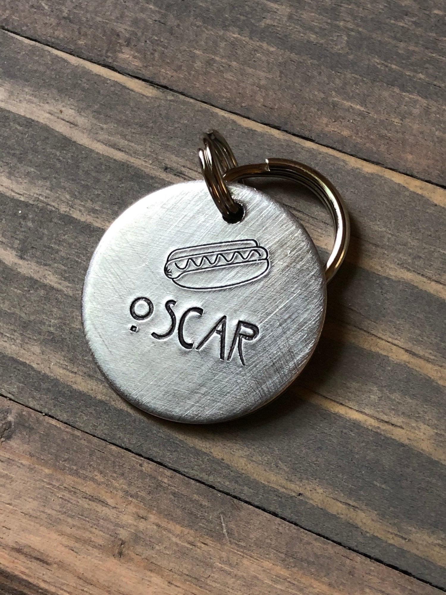 Custom Hot Dog Dog Tag, Hand Stamped Pet ID, Personalized Dog Tag for Dog, Dachshund Dog Tag, Weiner Dog Tag