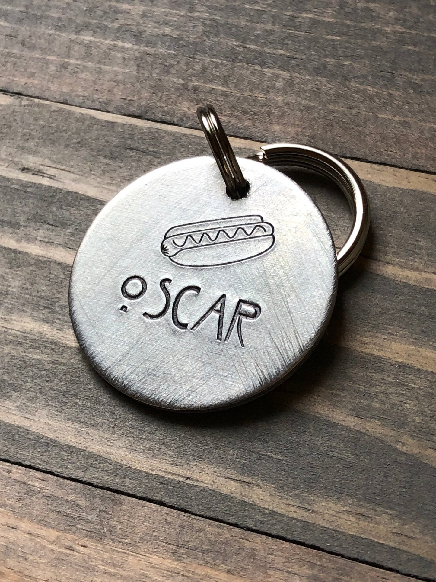 Custom Hot Dog Dog Tag, Hand Stamped Pet ID, Personalized Dog Tag for Dog, Dachshund Dog Tag, Weiner Dog Tag