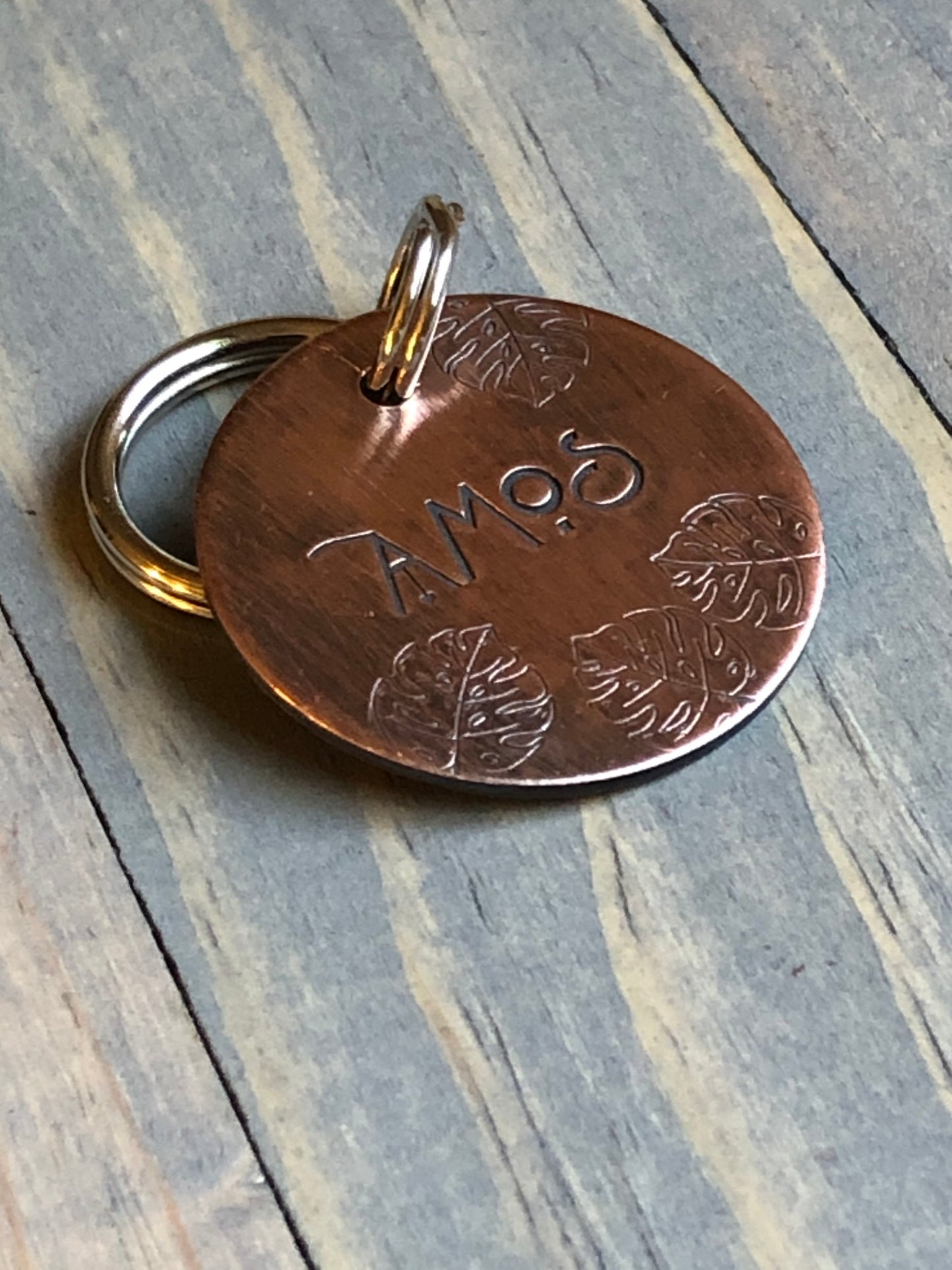 Name Tag for Dog, Hand Stamped Pet ID Tag, Tropical Leaves, Monstera Leaf Personalized Dog Tag for Dog, Floral Dog Tag,  Dog Tag with Palms