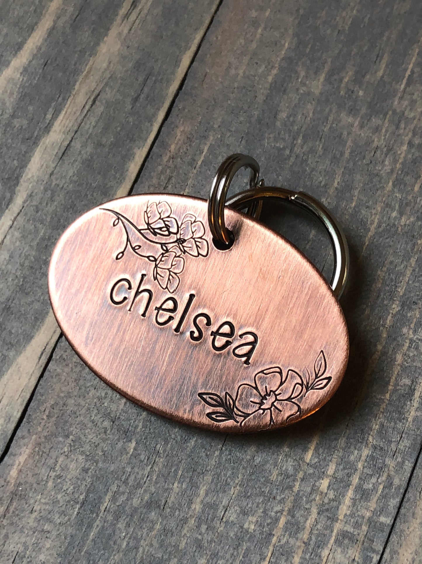 Cosmos Dog Name Tag for Dog, Hand Stamped Pet ID Tag,  Personalized Dog Tag for Pet, Floral Font Dog ID Tag, Flowers