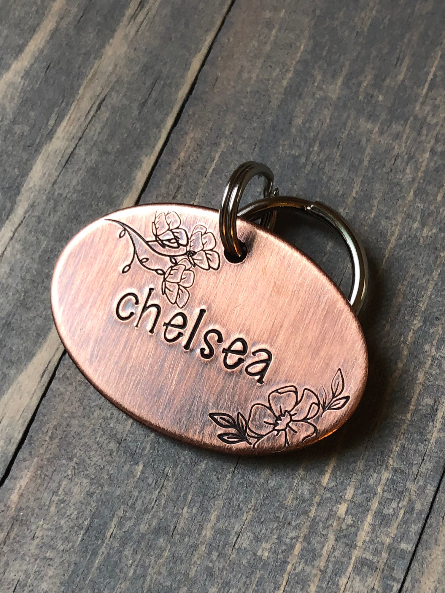 Cosmos Dog Name Tag for Dog, Hand Stamped Pet ID Tag,  Personalized Dog Tag for Pet, Floral Font Dog ID Tag, Flowers