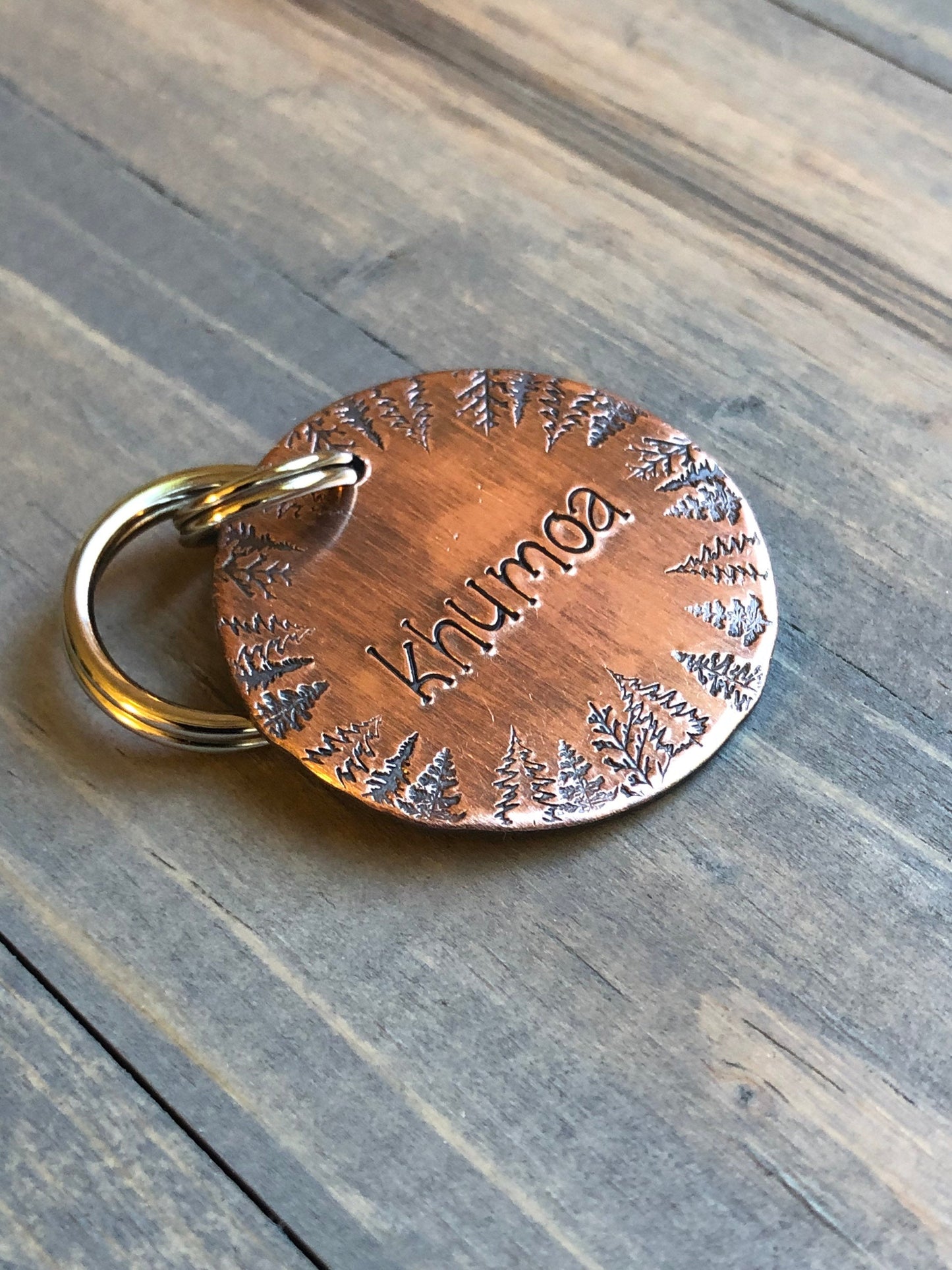 Name Tag for Dog, Hand Stamped Pet ID Tag, Trees, Personalized Dog Tag for Dog, Wilderness Dog Tag, Forest Dog Tag