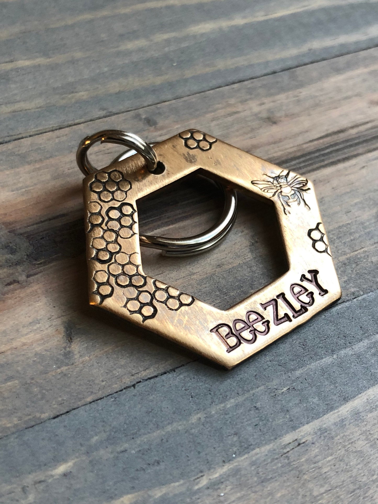 Custom Queen Bee Dog Tag, Hand Stamped washer Pet ID, Personalized Dog Tag for Dog, honey bee, honey comb, bee hive