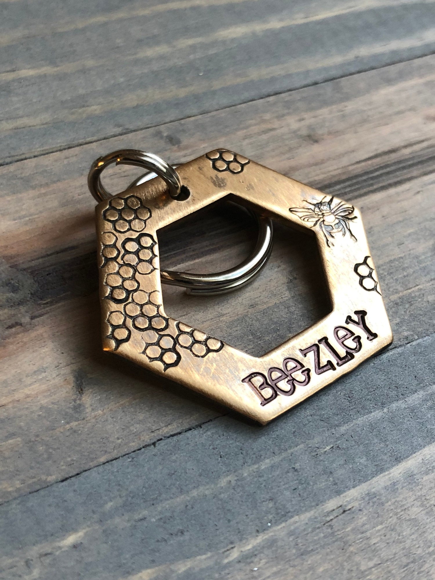 Custom Queen Bee Dog Tag, Hand Stamped washer Pet ID, Personalized Dog Tag for Dog, honey bee, honey comb, bee hive