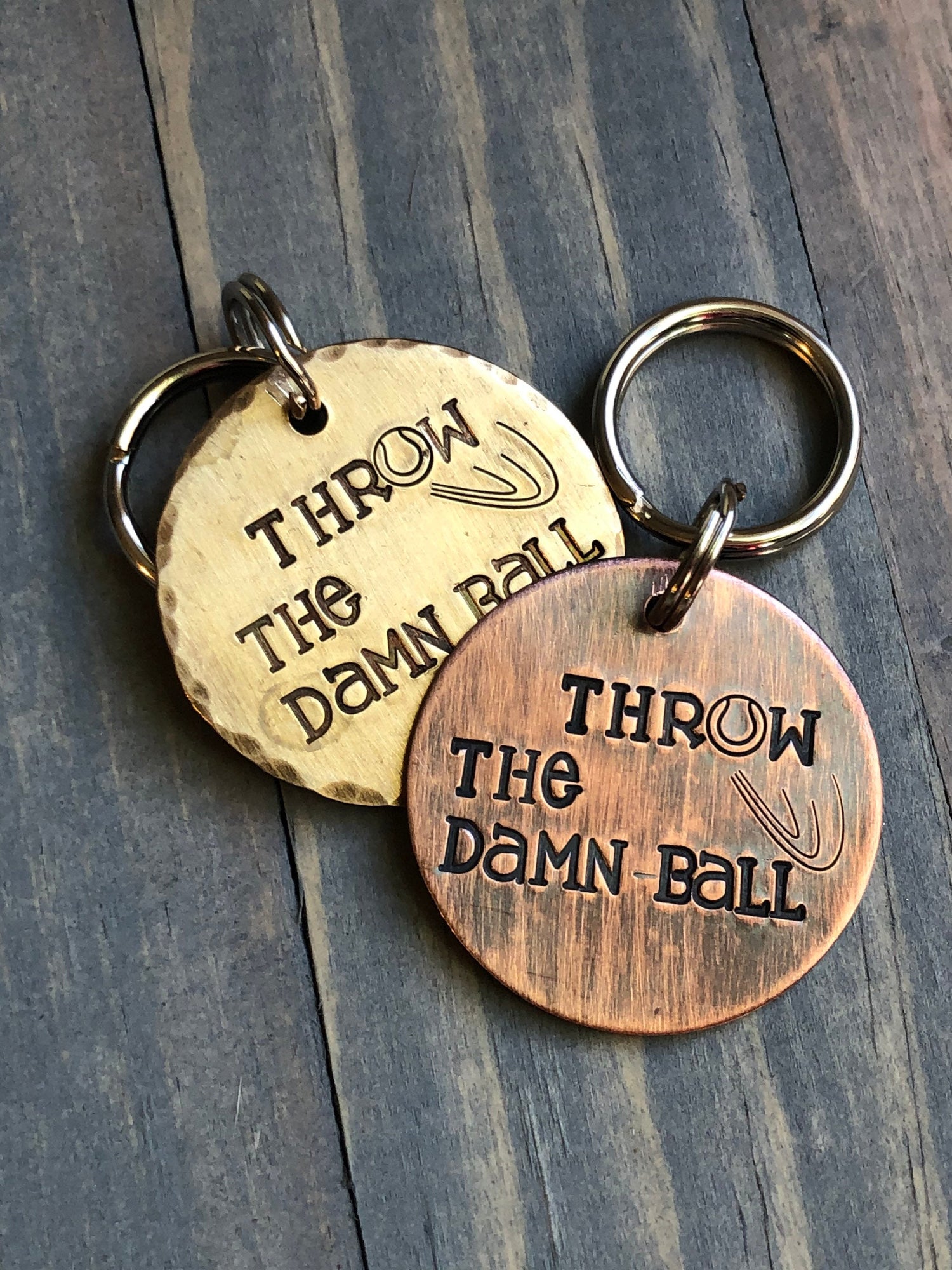 Custom Dog Tag, Hand Stamped Pet ID, Personalized Dog Tag for Dog, Throw the Damn Ball, Tennis Ball Dog