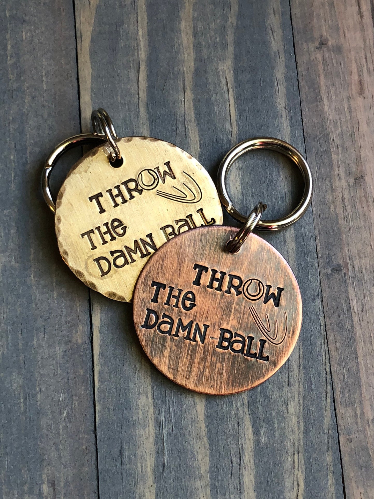 Custom Dog Tag, Hand Stamped Pet ID, Personalized Dog Tag for Dog, Throw the Damn Ball, Tennis Ball Dog