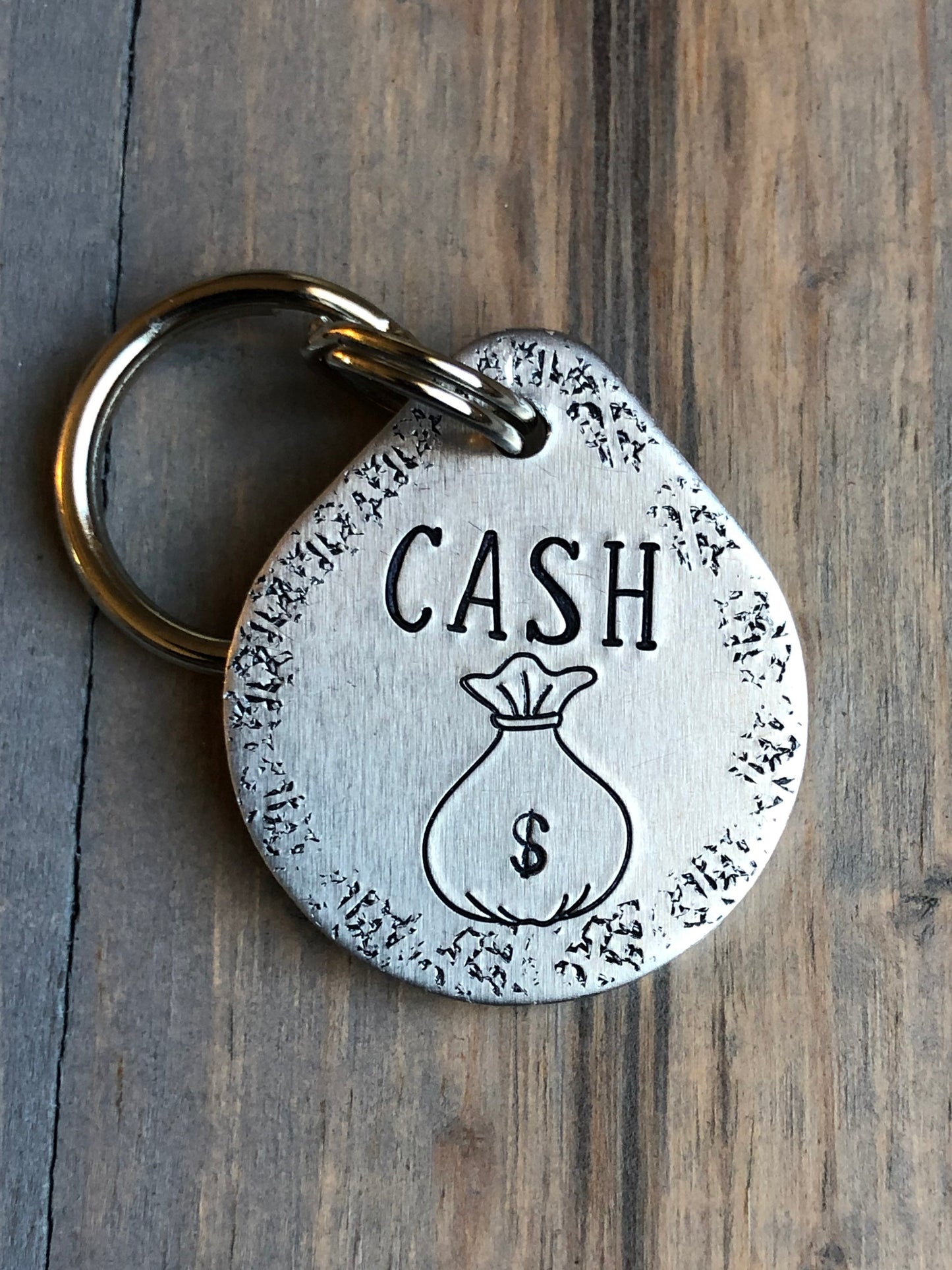 Name Tag for Dog, Hand Stamped Pet ID Tag, Cash, Personalized Dog Tag for Dog, Funny Dog Tag, Money Bag Dog ID