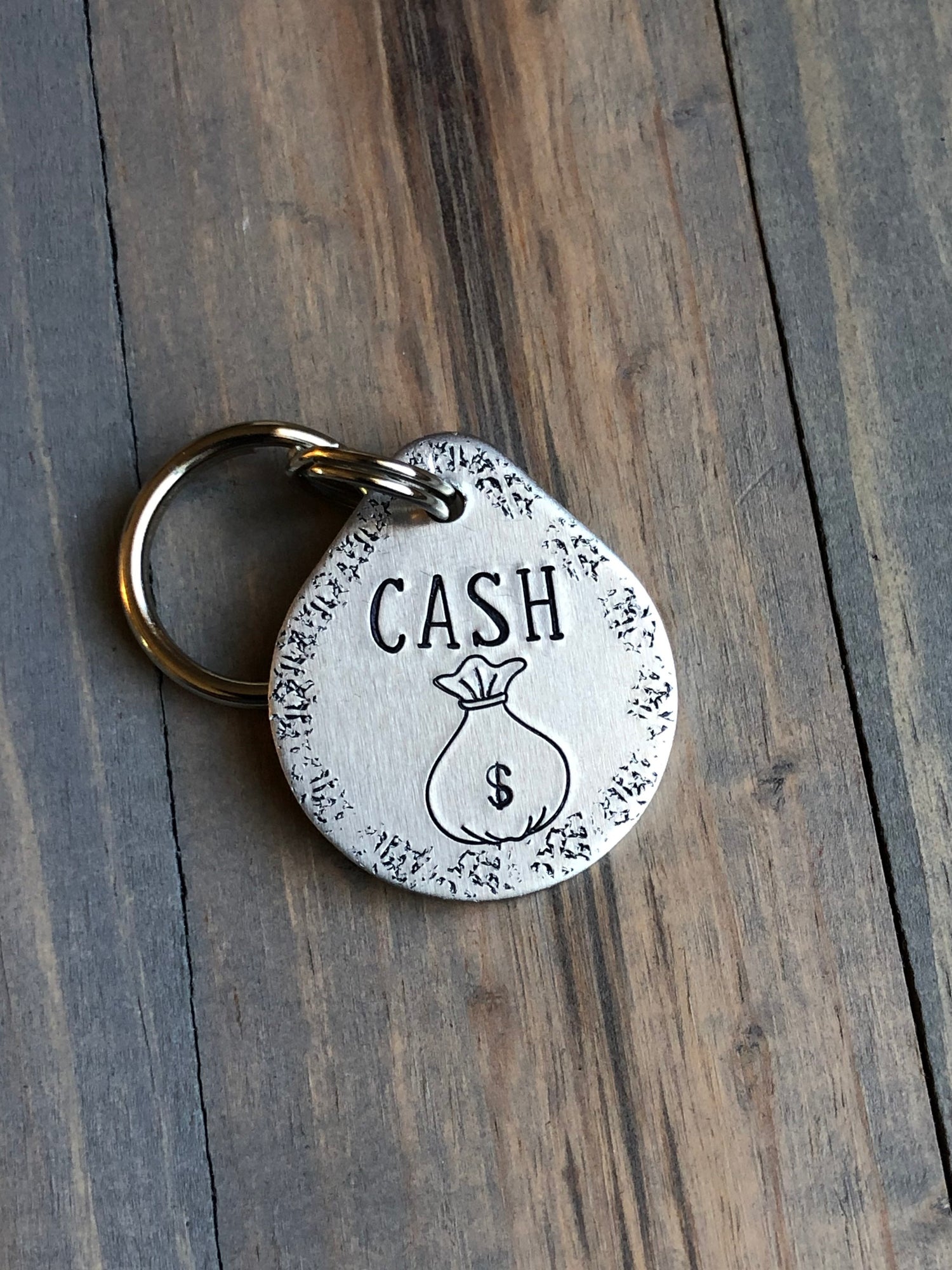 Name Tag for Dog, Hand Stamped Pet ID Tag, Cash, Personalized Dog Tag for Dog, Funny Dog Tag, Money Bag Dog ID
