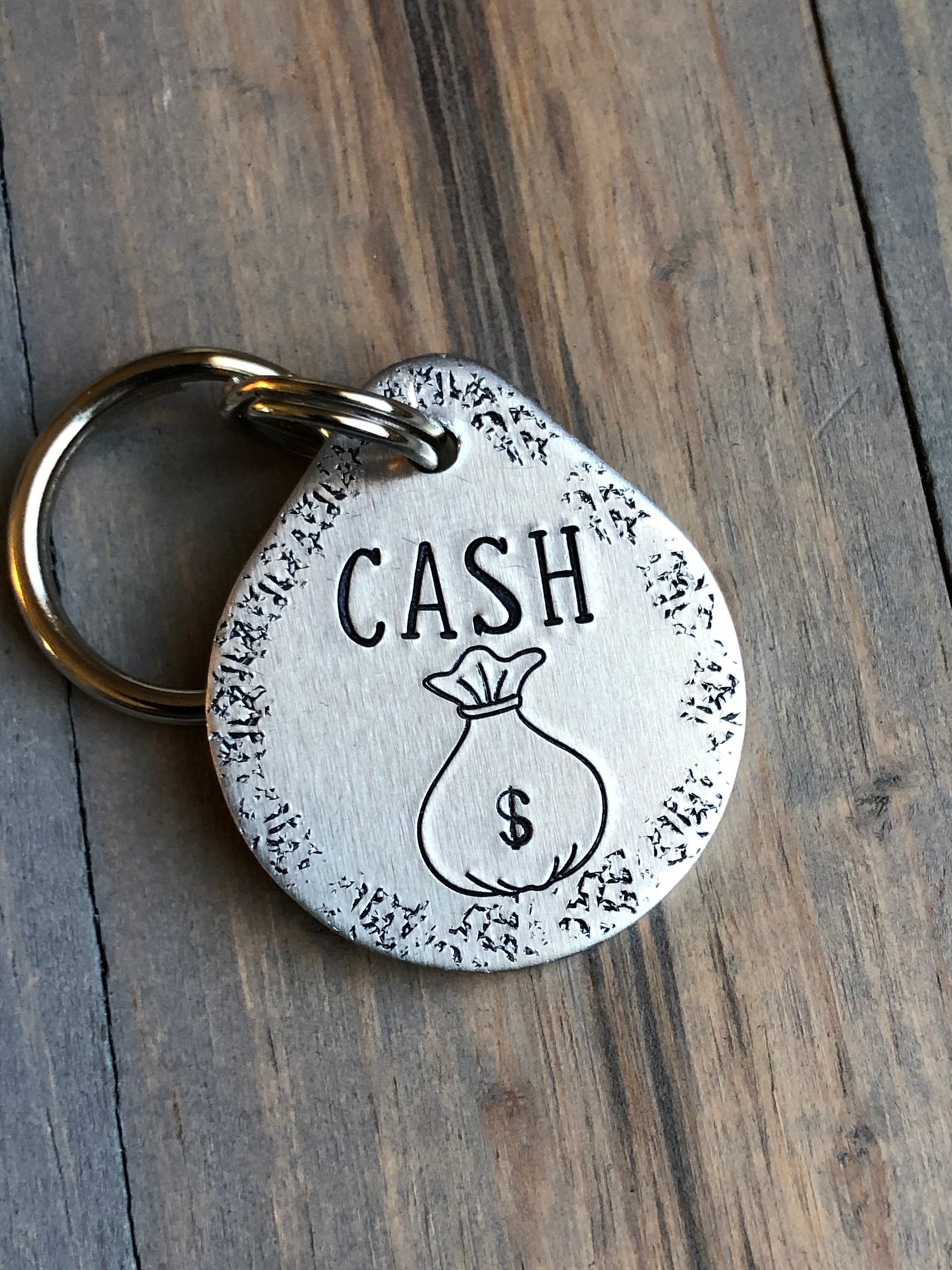 Name Tag for Dog, Hand Stamped Pet ID Tag, Cash, Personalized Dog Tag for Dog, Funny Dog Tag, Money Bag Dog ID